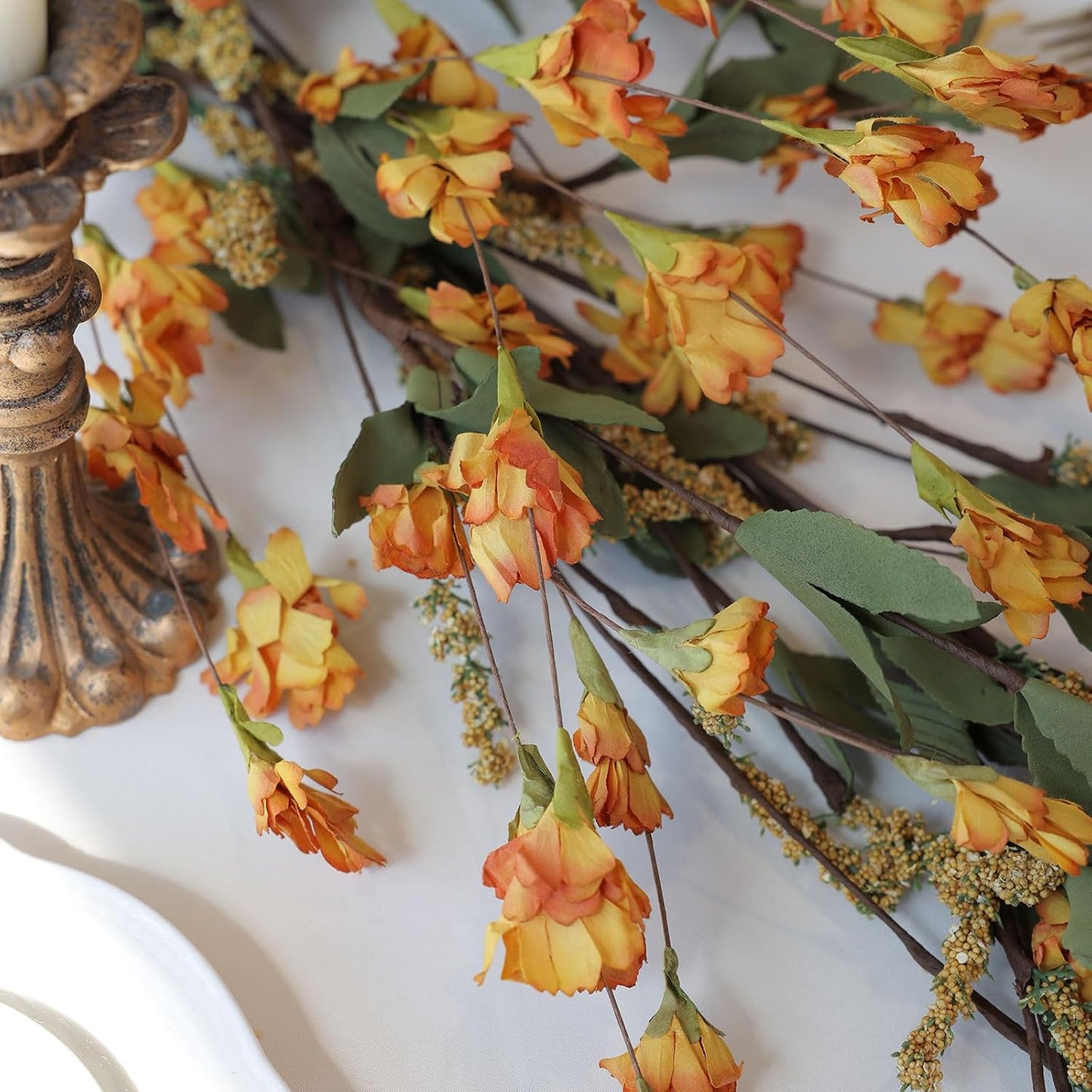 Mizii Fall Garland Artificial Flower Garlands 6 Feet Fake Wildflower Floral Garland Hanging Vines Flowers Decorations for Table Centerpieces Room Wall Fireplace Wedding Fall Decor (Burnt Orange)