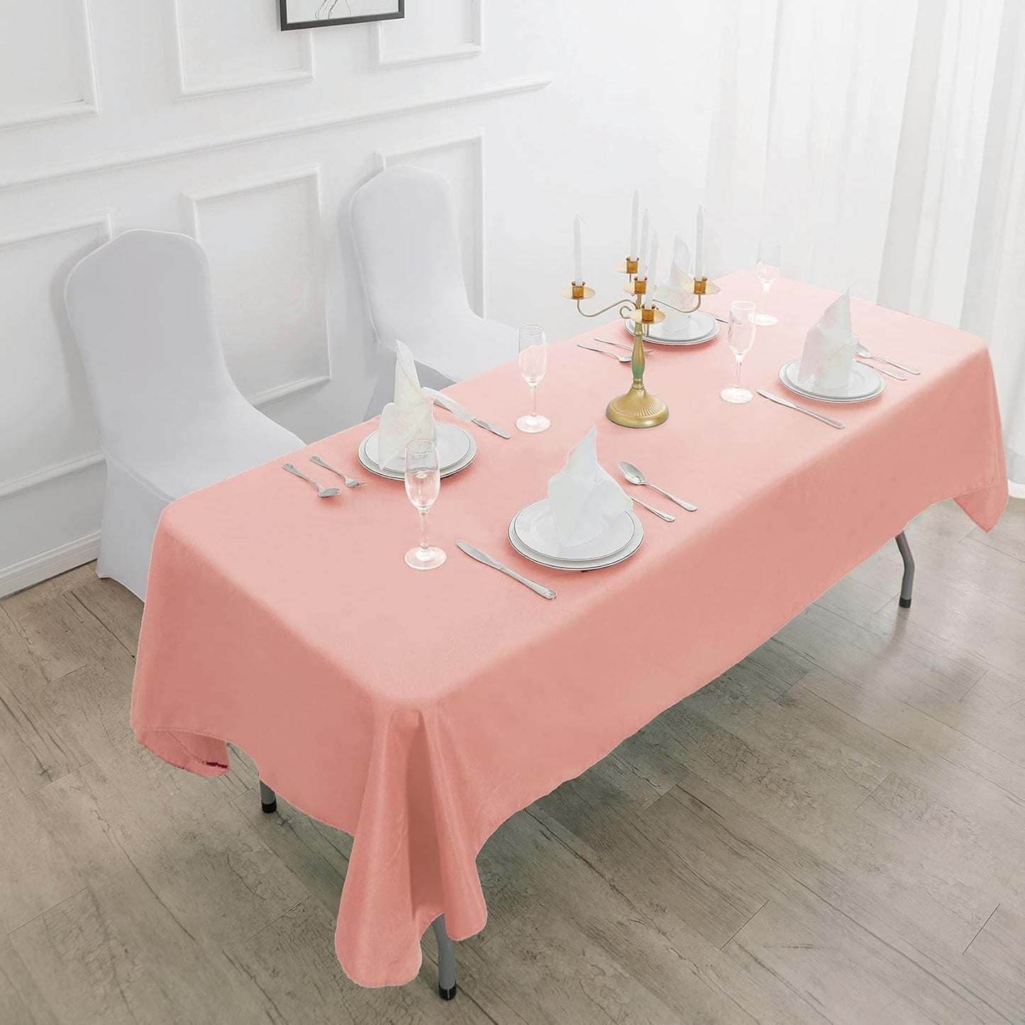 Rectangle Tablecloth 90x156 inch Washable Polyester Fabric Table Cloth for Wedding Party Dining Banquet Decoration(90x156, Dusty Pink)