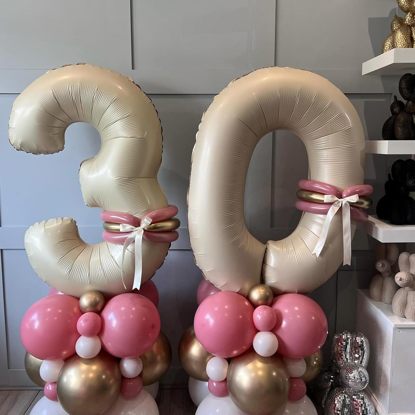 40 Inch Large Cream Numbers Balloons 0-9, Self Inflating White Sand Foil Number 0 Helium Balloon for Boy Girl, Big Beige Digit 0 Balloons for Women Men 30 40 50 60 70 80 100 Birthday Party Decoration