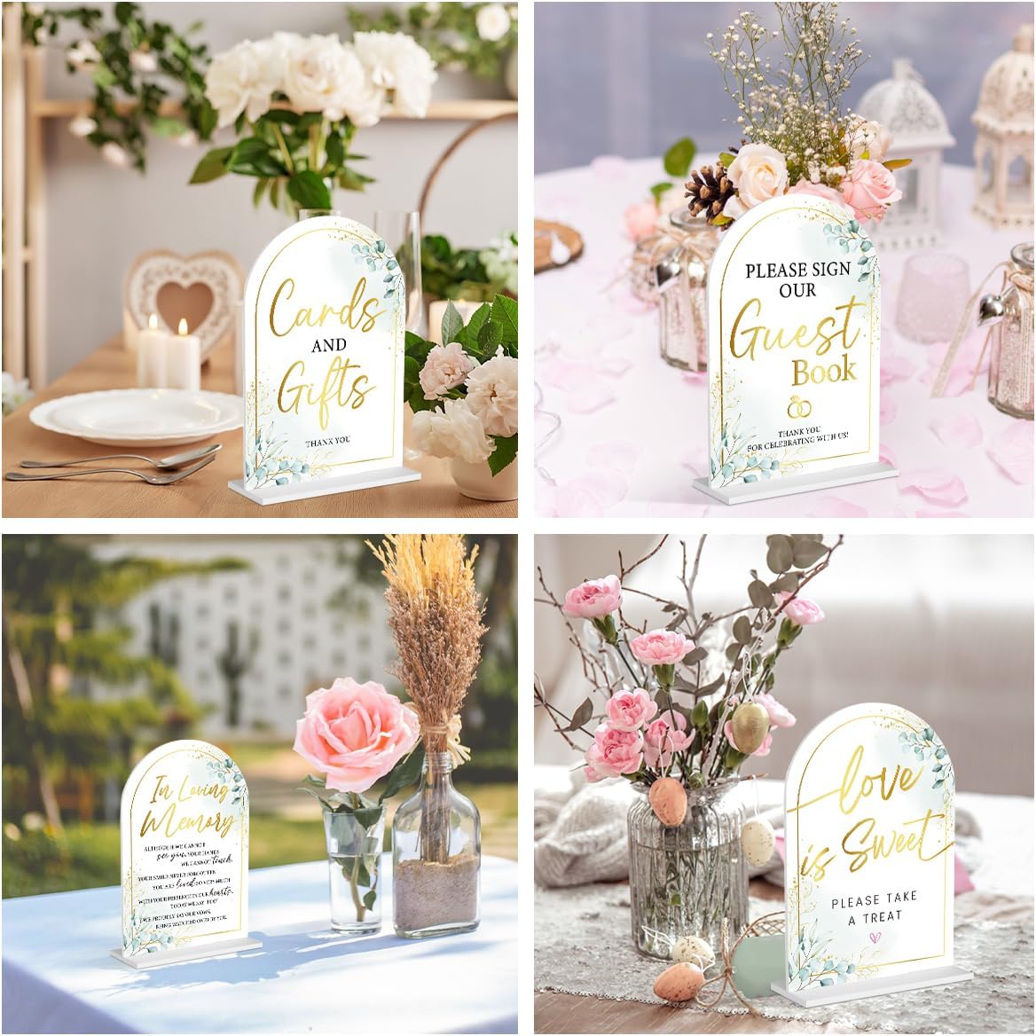 4-Piece Acrylic Wedding Sign Set for Ceremony & Reception - 5x7 Inch White Guest Book, Cards & Gifts, Please Sign Our Guest Book, Please Take One, In Loving Memory - Wedding Decor Bundle