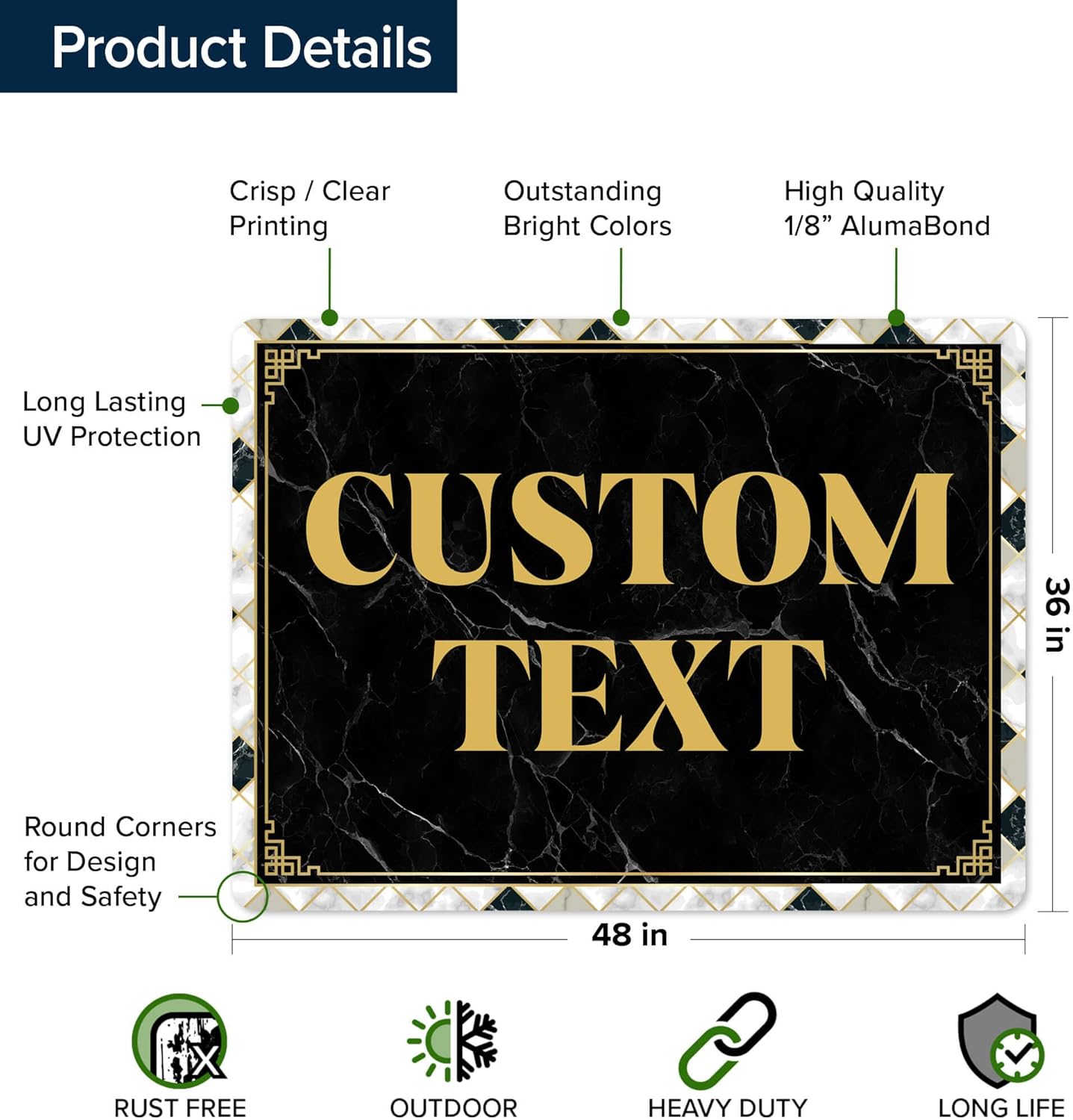 Custom Sign, Custom Street Sign, 11 Font Colors, 13 Font Styles, 4 Hole Options, 22 Sizes, 36x48 Inches, Rust Free DiBound, Fade Resistant, Made in USA by My Sign Center (Marble Tile)