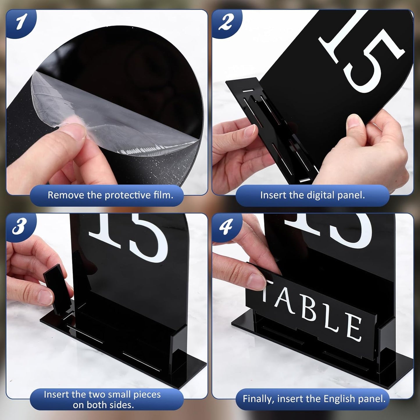 Table Number 1-15 for Wedding Reception Arch Acrylic Wedding Table Number with Flower Trough 5" x 7" Mirrored Rustic Centerpiece for Reception Bridal Shower Party Catering Banquet(Black)