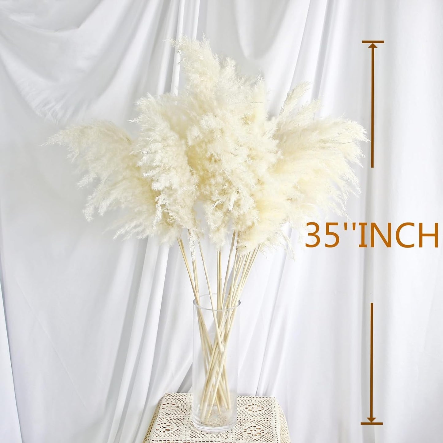 35-inch Tall White Pampas Grass Bouquet Decor - Boho Flowers and Feathers for Centerpieces, Perfect for Tall Floor Vase Fillers, Home Decor, Living Room, and Wedding Decor (20 Pcs)