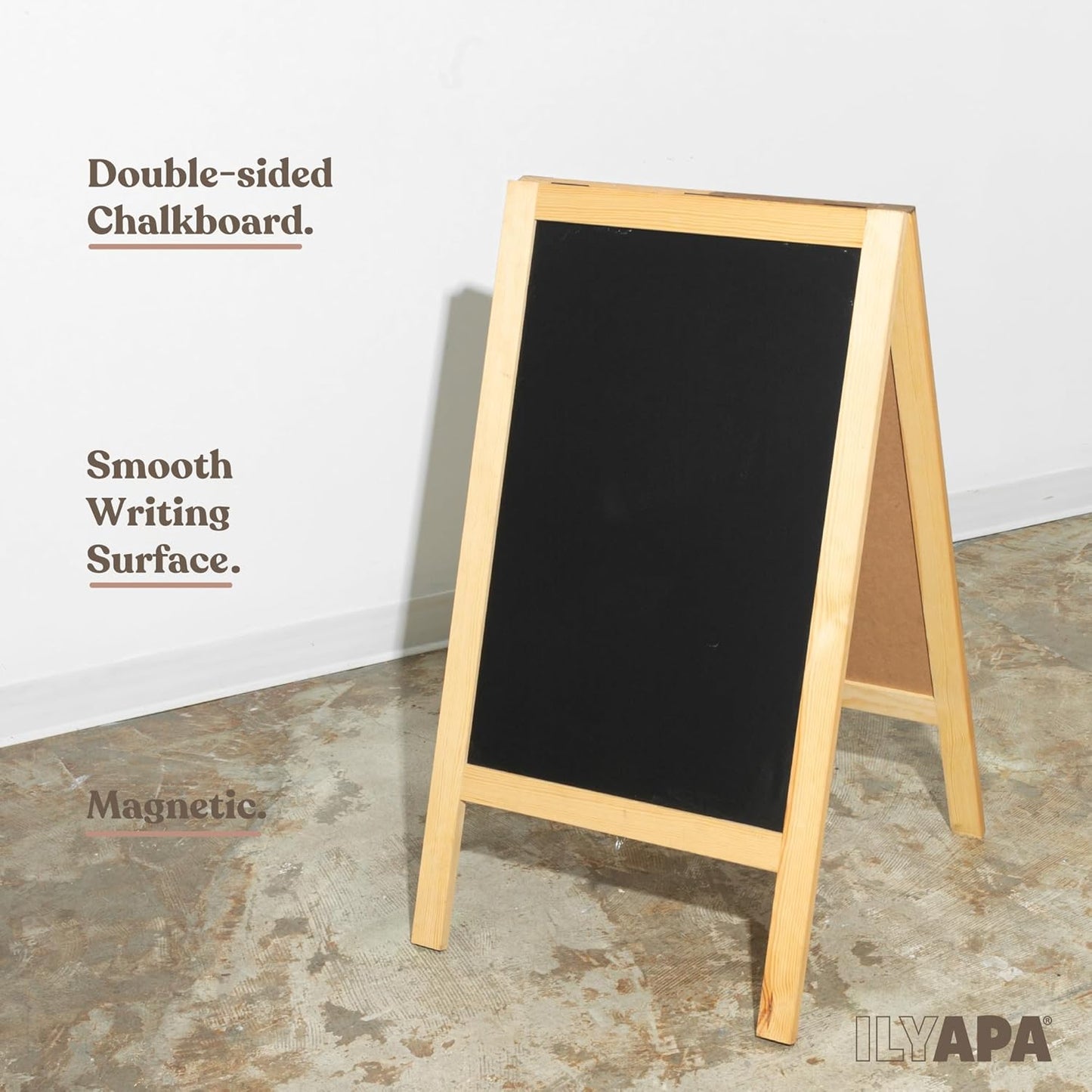 Ilyapa Wooden A-Frame Sign with Eraser & Chalk - 40 x 20 Inches Magnetic Sidewalk Chalkboard – DIY Menu Display for Restaurant, Business Or Wedding