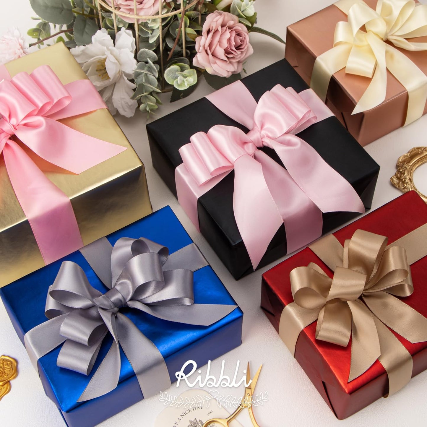 Ribbli Ivory Double Faced Satin Ribbon,1-1/2” x Continuous 25 Yards,Use for Bows Bouquet,Gift Wrapping,Floral Arrangement,Wedding Decoration