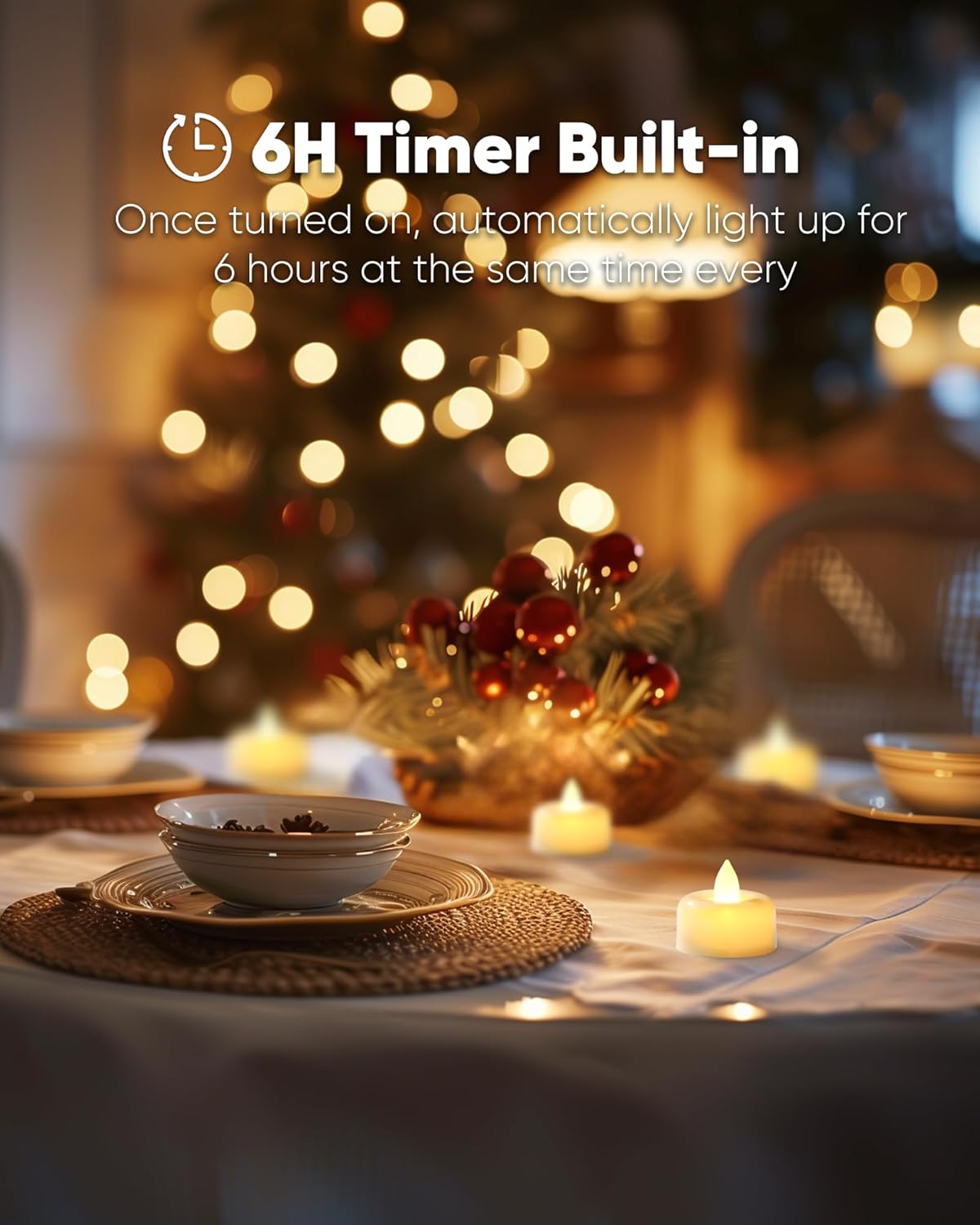 Amagic 24 Pack Timer Tea Lights Candles Battery Operated Candles with 6H Timer, Auto On Daily, Flickering LED TeaLights for Wedding, Table Centerpiece, Home Decor, Christmas, Halloween, White Base