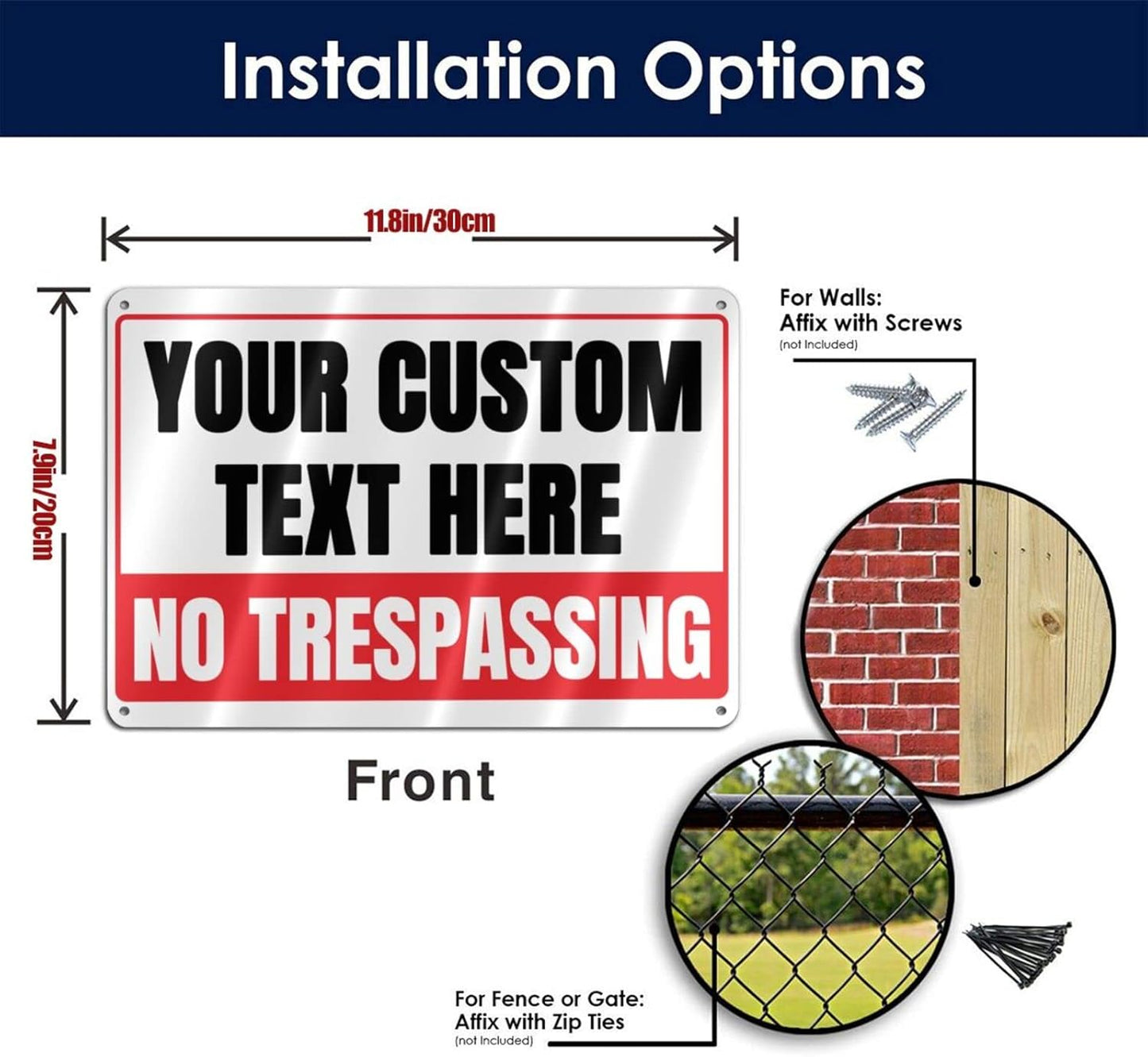 Custom Private Property No-Trespassing Signs - 12 x 8 Personalized Aluminum Metal Rust-Proof Outdoor Signs with Your Text Logo (NO TRESPASSING)
