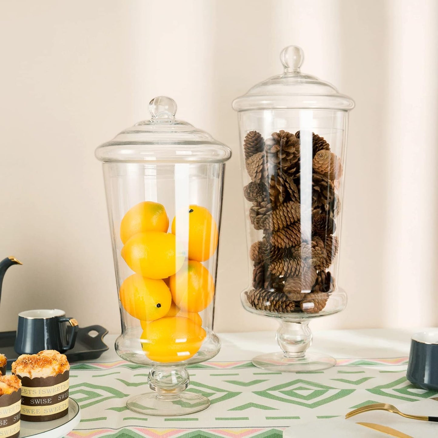 Glass Apothecary Jars, Clear Candy Bowl Dishes Holder Elegant Storage Buffet Display, Decorative Wedding Candy Organizer Canisters (Height: 16" Body: 6")