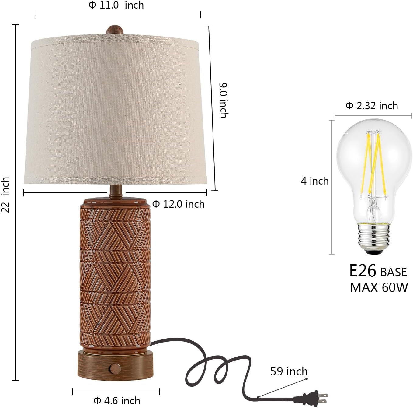 RORIA Set of 2 Vintage Touch Table Lamps for Living Room, 3 Way Dimmable Nightstand Lamp with 2 USB Port, Farmhouse Rustic Boho Ceramic Desk Lamps for Bedroom End Table, Bulbs Included