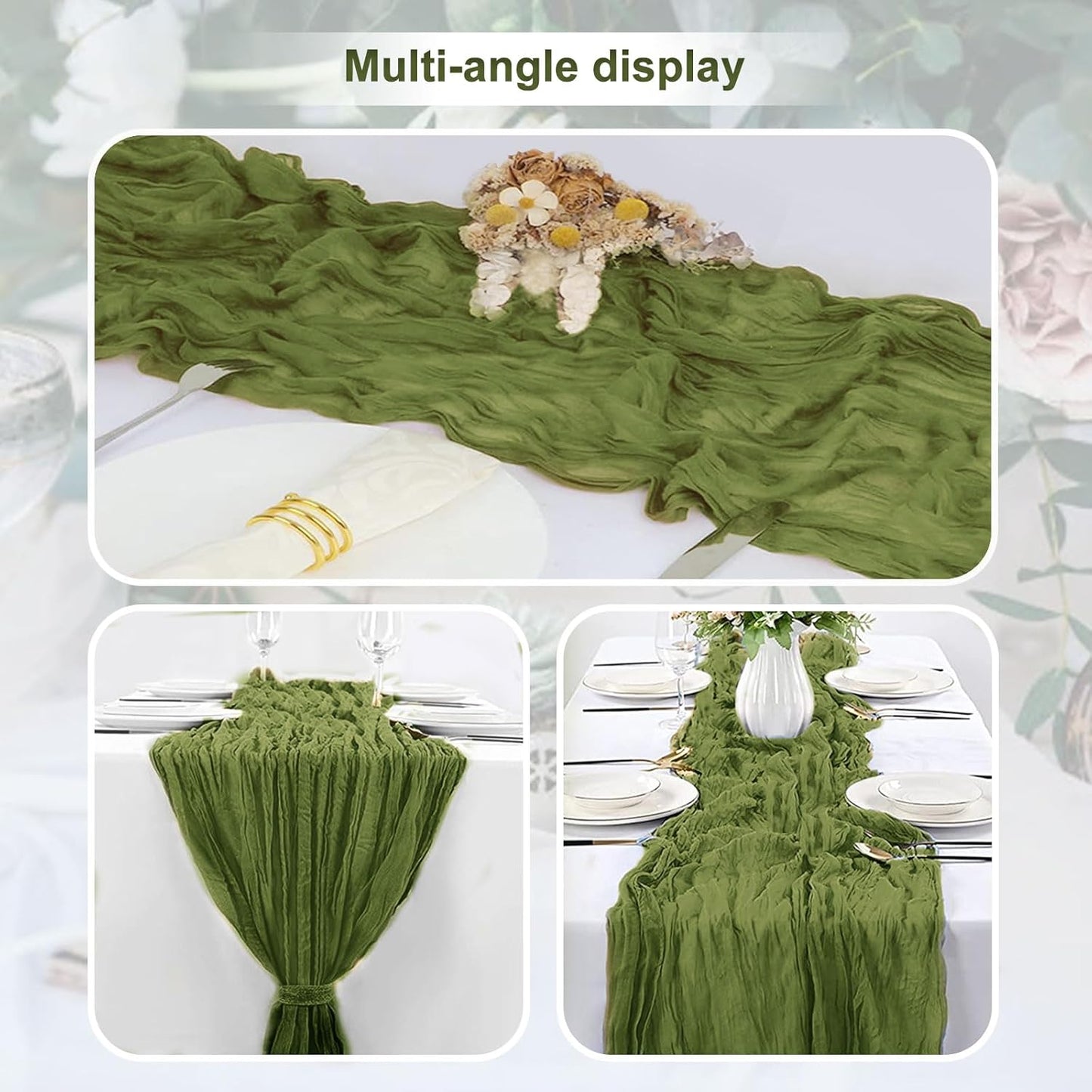 10 Pack Olive Green Cheesecloth Table Runner 35x120 Inch 10Ft Rustic Gauze Cheese Cloth Table Runner Sheer Cheesecloth Table Runners for Wedding Party Bridal Shower Decoration