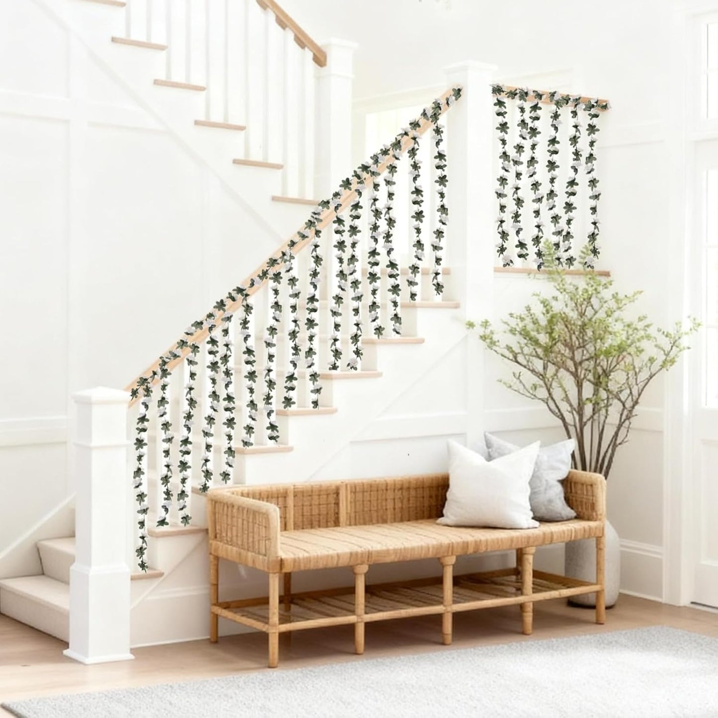 5 Pcs 41FT Flower Garland, Artificial Rose Garland Flowers Plants Fake Flower Hanging Rose Ivy, Birthday Party Valentine's Day Wedding Wall Arch Decor(White)