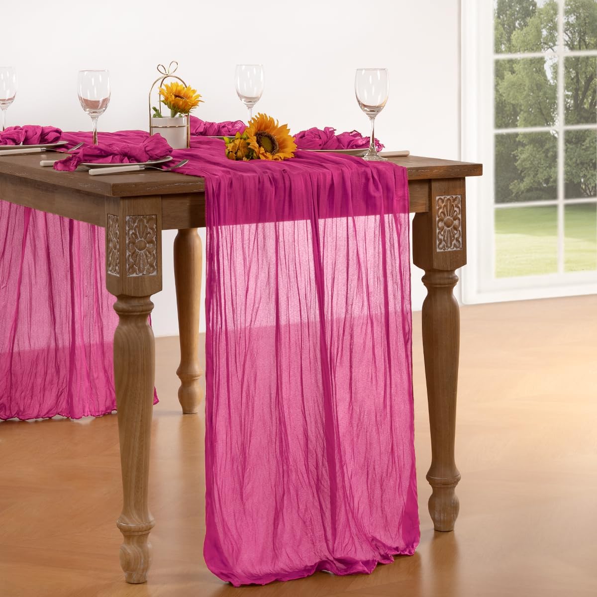 Hot Pink Cheesecloth Table Runner 4 Pack Fall Table Runners Boho Gauze 120 Inches Fuschia Cheese Cloth Fall Table Decorations for Thanksgiving Weddings Bridal Baby Shower Birthday Parties