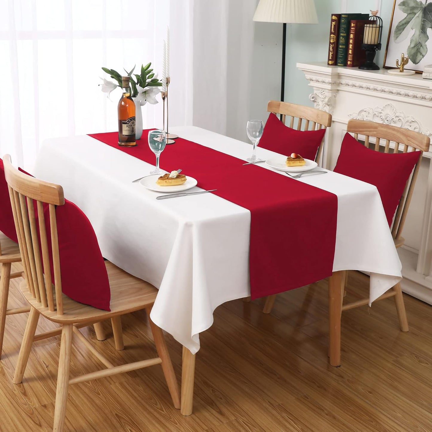 DUALIFE 2 Pack Table Runner 14 x 72 Inch Long Table Cloth Table Runners for Wedding Engagement Banquet Graduations Birthday Party Decorations, Red