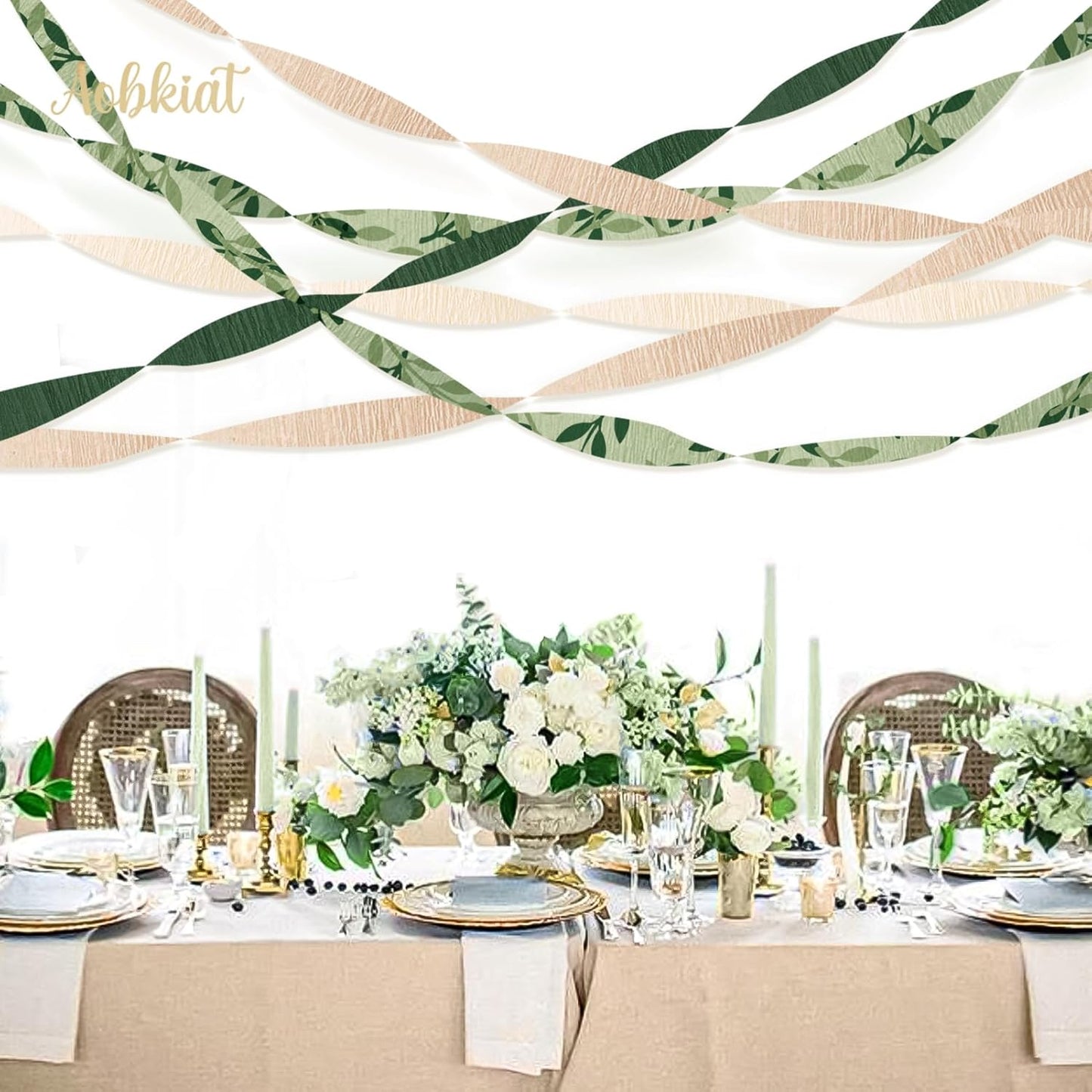 AOBKIAT Wedding Party Baby Shower Decorations,8 Rolls Green Crepe Paper Streamers for Birthday,Engagement,Bridal Shower,Anniversary,DIY Tassels,Boho Green Theme Party