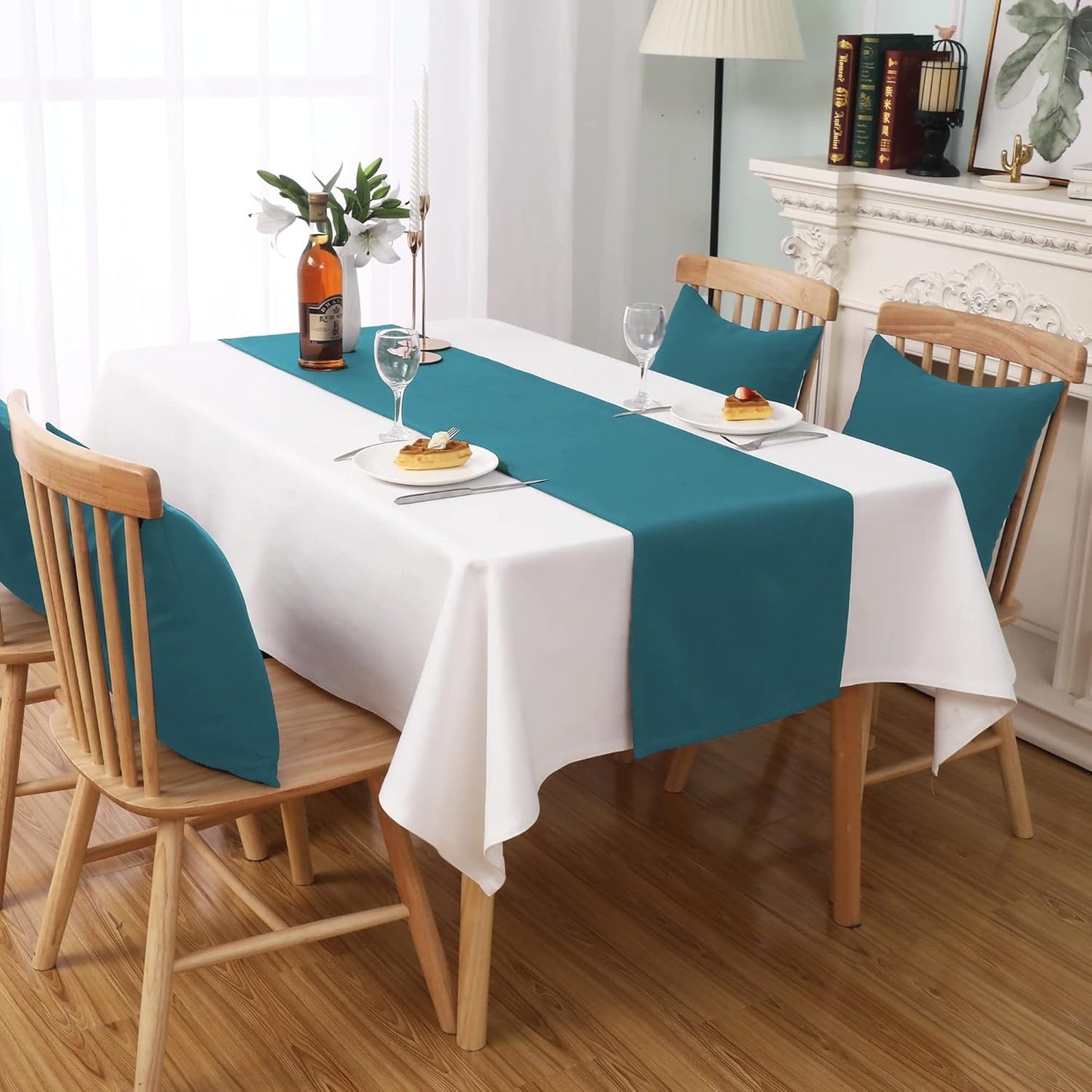 DUALIFE 2 Panels Teal Table Runner 72 Inch Long Soft Cloth Table Runner for Indoor/Outdoor Wedding Banquet Graduations Birthday Party Decoration