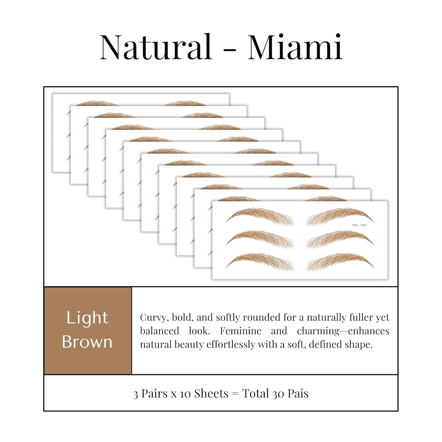 Bliss and Beyond USA Eyebrow Tattoo Stickers Waterproof – 30-Pair Deluxe Box | Realistic Hair-Like Temporary Brows for Alopecia, Cancer, and Hair Loss (Light Brown, Natural Miami)