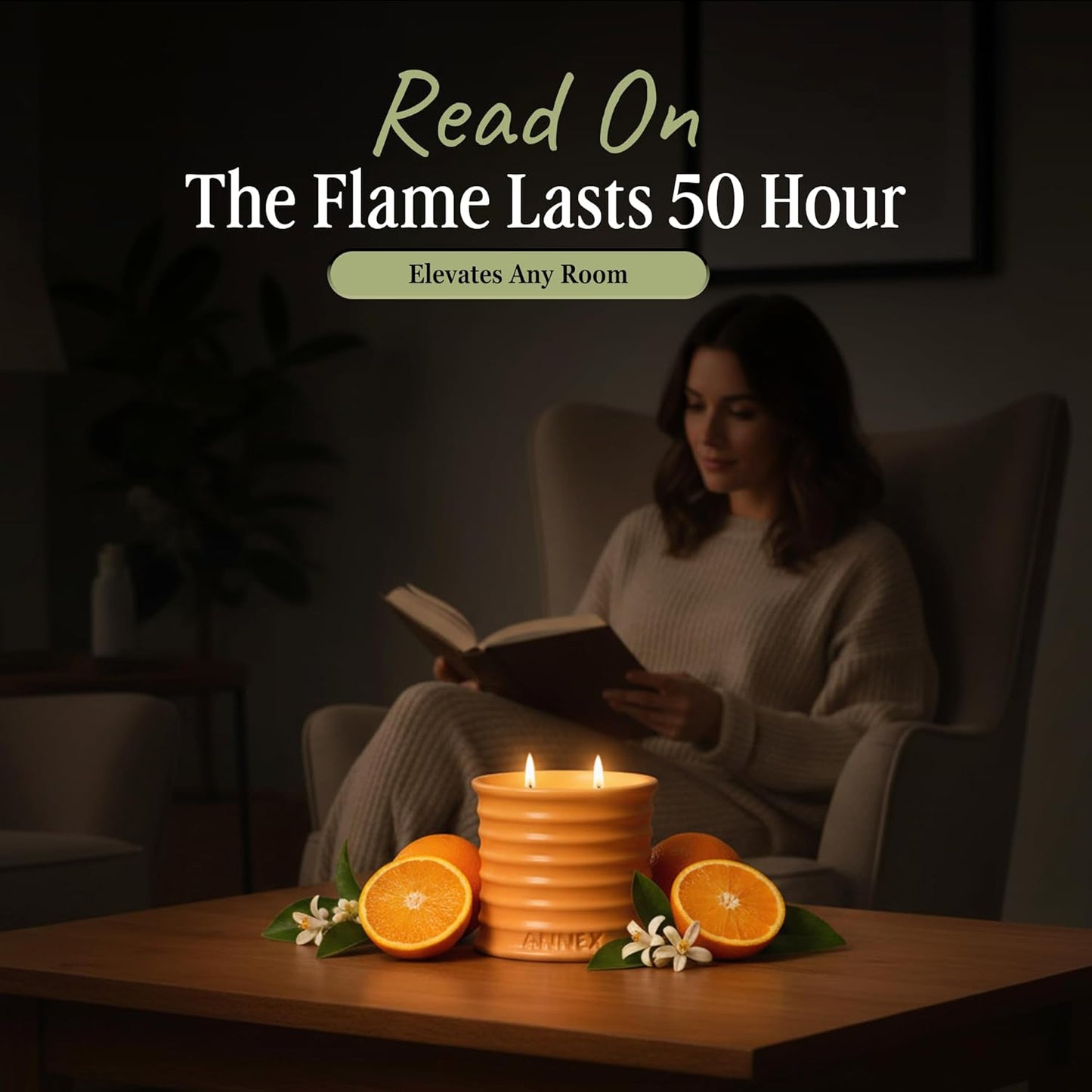 Scented Luxury Candles in Handmade Ceramic Jars, Soy Wax | Orange Blossom β Orange & Mimosa, Large Candle | Non Toxic, 2 Wicks, Reusable Big Orange Jar | Natural Spring Aromatherapy for Women & Men