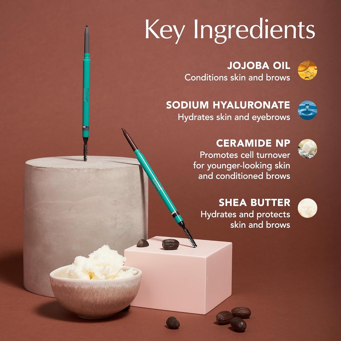 Thrive Causemetics Infinity Waterproof Eyebrow Pencil, Retractable Brow Pencil with Hyaluronic Acid & Shea Butter, Dual Ended Eyebrow Brush Spoolie, Fine Tip, Vegan & Cruelty Free, Nan (Charcoal)