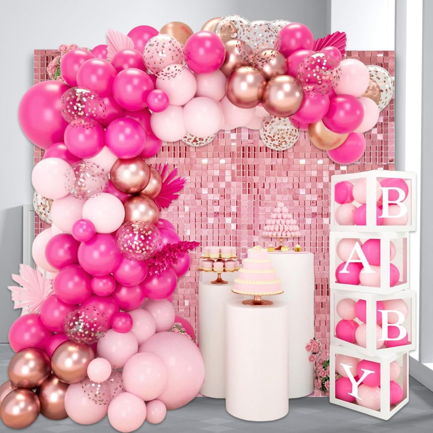 12PCS Rose Gold Shimmer Wall Backdrop, Square Sequin Photo Backdrops Panel, Glitter Wall Background for Birthdays, Weddings, Engagements, Baby Showers, Disco Bachelorette Party Decoration (3FTx4FT)