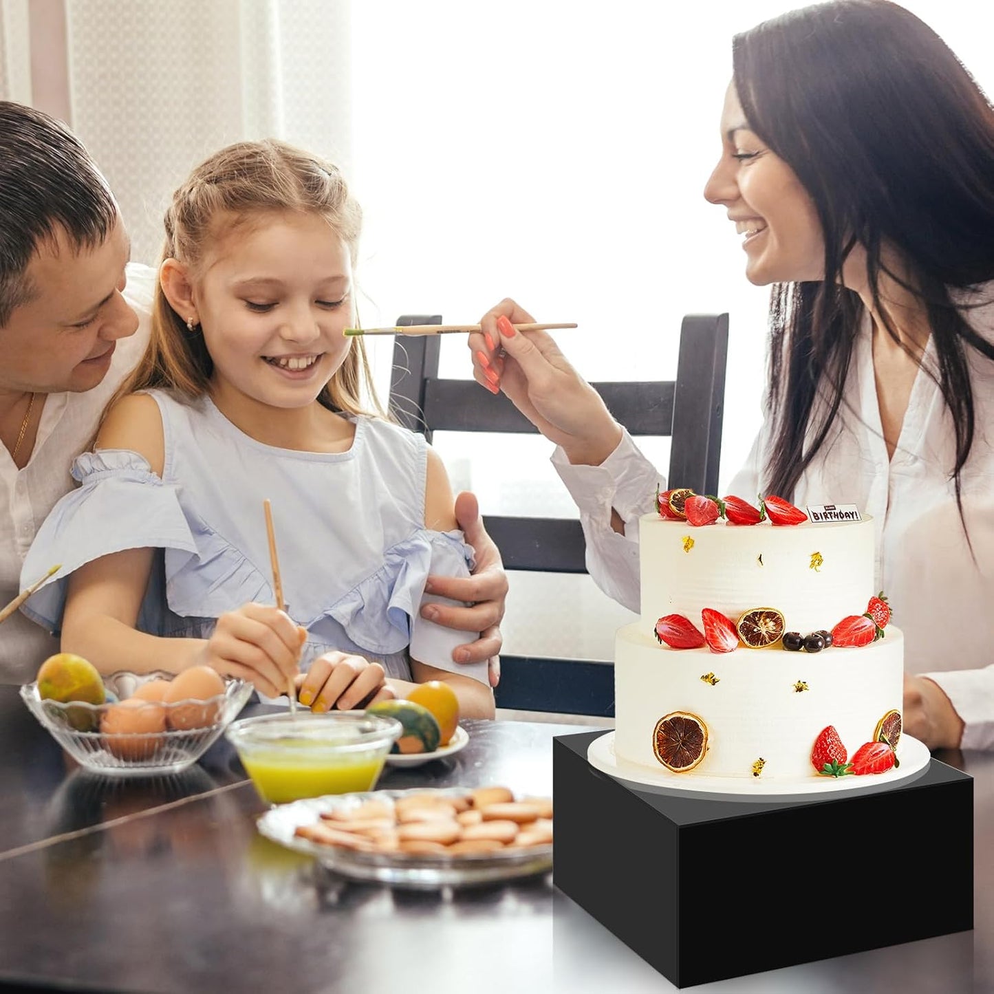 Leinuosen 7 Pcs Large Buffet Risers Set 6" to 12" Acrylic Display Box Catering Dessert Table Riser Food Display Decorative Stand with Hollow Bottom for Catering Supplies(Black, Square)