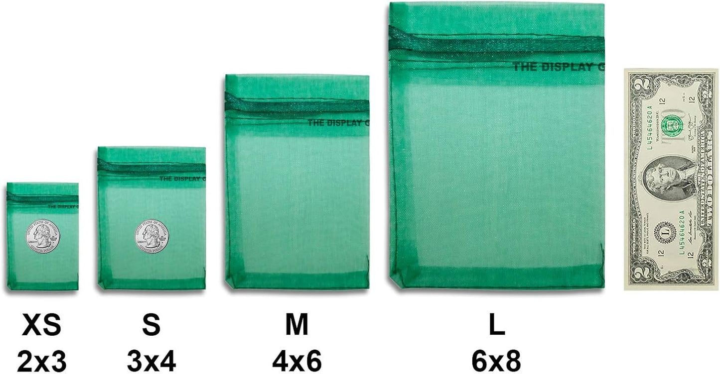 TheDisplayGuys 100-Pack XS 2 x 2 3/4" Dark Green Sheer Organza Gift Bags with Drawstring, Jewelry Candy Treat Wedding Party Favors Mesh Pouch
