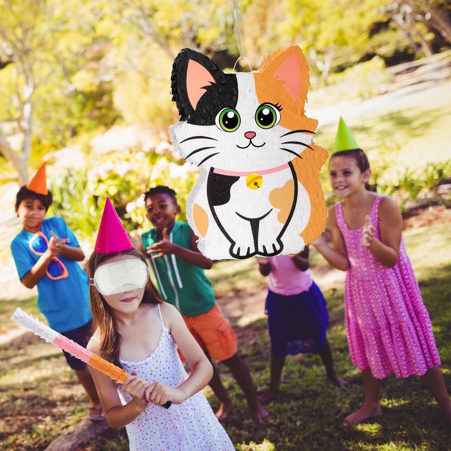 Wernnsai Kitten Cat Piñata - Cat Kitten Decorations For Kids Girls Birthday Cute Animal Party Game For Cat Lady KittenParty Supplies Favor With Bat Blindfold 16“ x 12.5" x 3"