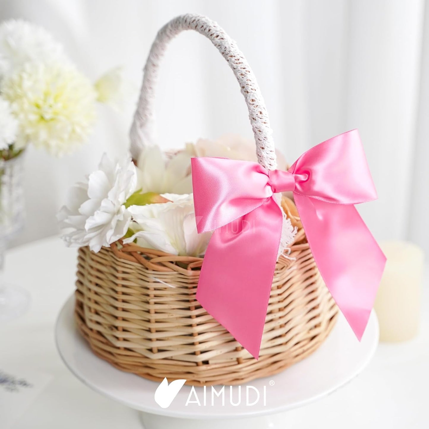 AIMUDI Hot Pink Satin Bows 5.5" Bows for Gift Wrapping Satin Twist Tie Bows Premade Ribbon Bows for Treat Bags Invitations Baskets Crafts Wedding Birthday Baby Shower Spring Decorations, 24 PCs