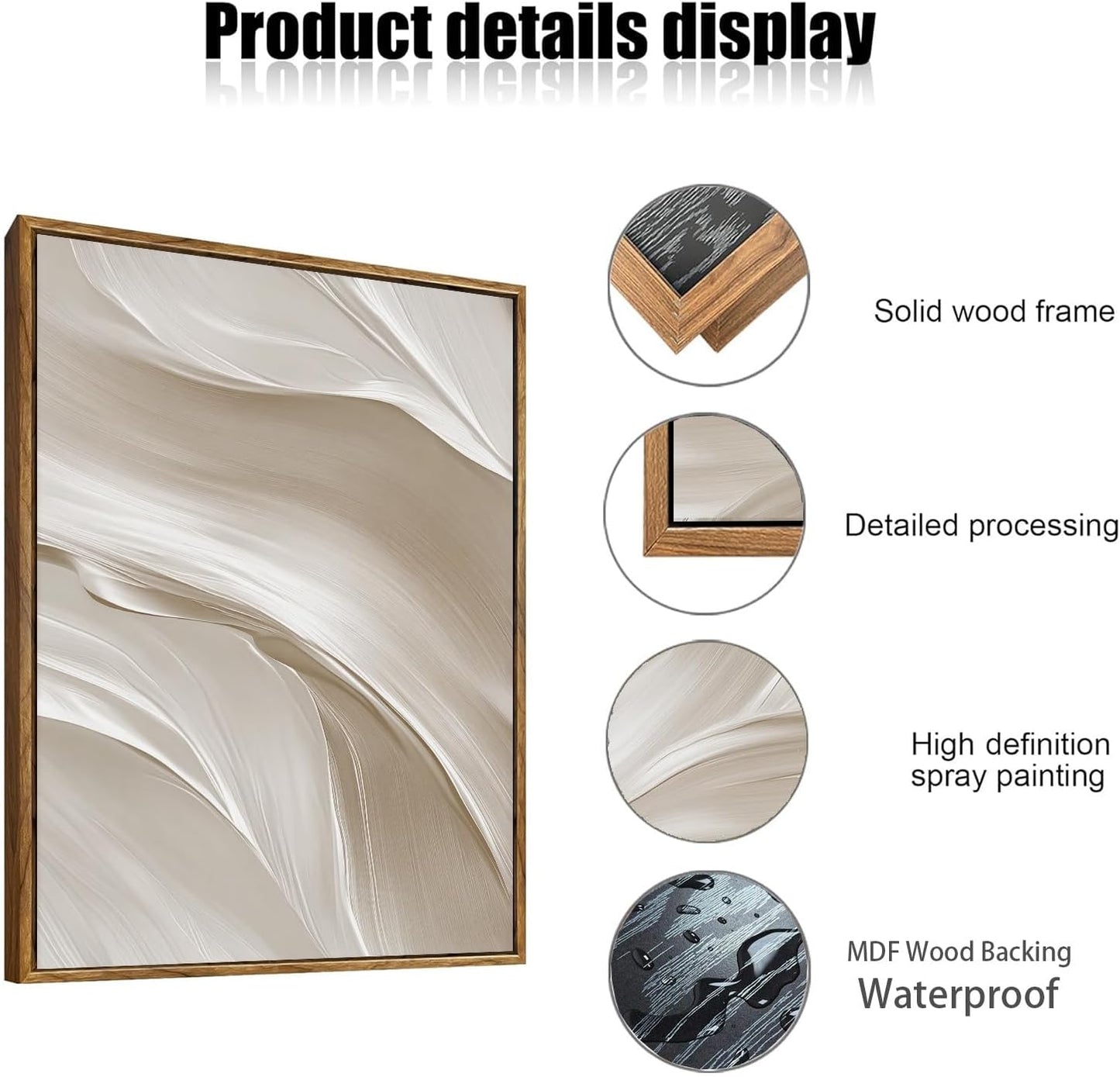 myusuar 3 Piece Large Abstract Framed Wall Art For Living Room, Smoke Texture Ink Beige White Canvas Wall Art Modern Minimalist Art Prints Wall Décor For Bedroom Office 16x24in