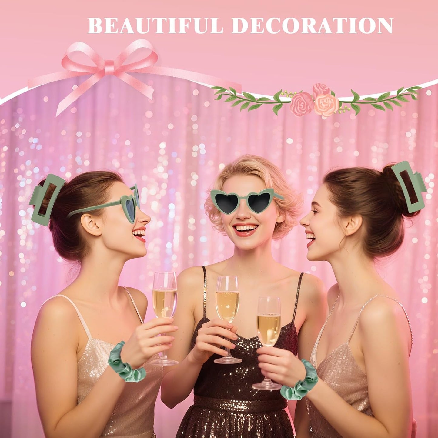 Sage Green Bridesmaid Gifts for Proposal, 8PCS Girls Gift Set with Hair Claws, Scrunchies, Makeup Clips & Heart Sunglasses, Wedding Bachelorette Party Favors, Birthday Gifts for Women Teens