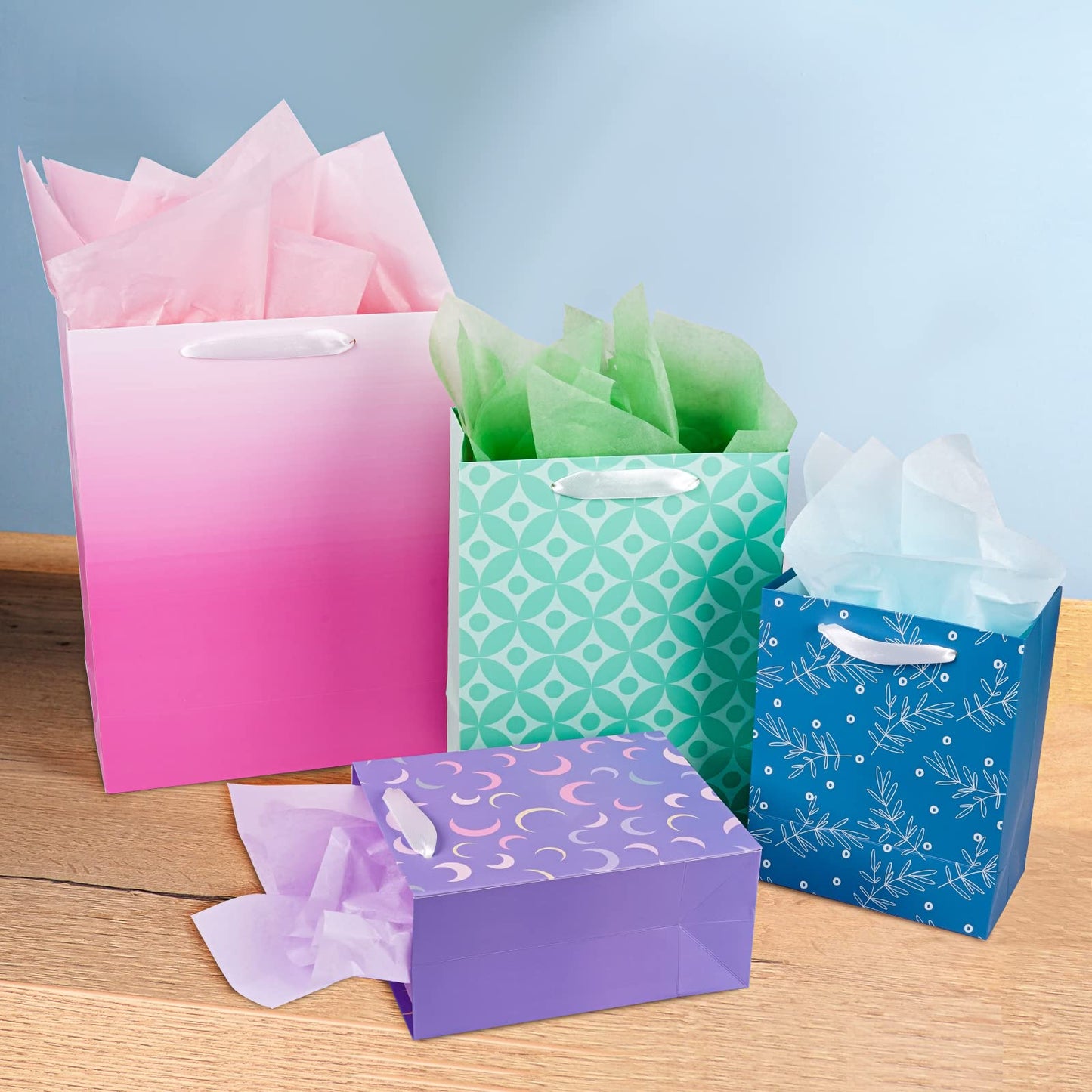 12 Pack Gift Bags Assorted Sizes and Designs, Gift Bags Bulk with Tissue Paper (5 Medium 8", 4