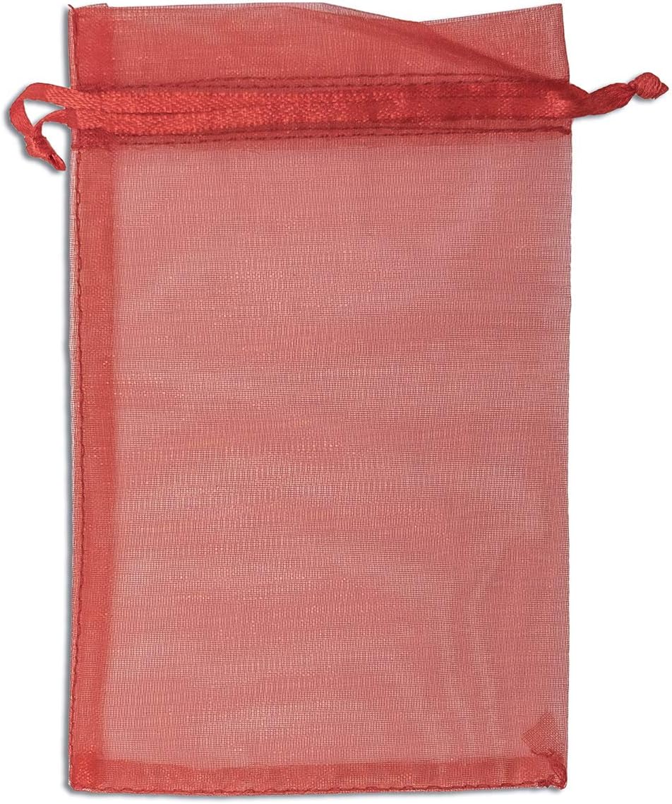 TheDisplayGuys 100-Pack 4x6 Red Sheer Organza Gift Bags with Drawstring, Goodie Bags for Jewelry, Candy Bags, Treat Bags, Wedding Favors Small Mesh Bags