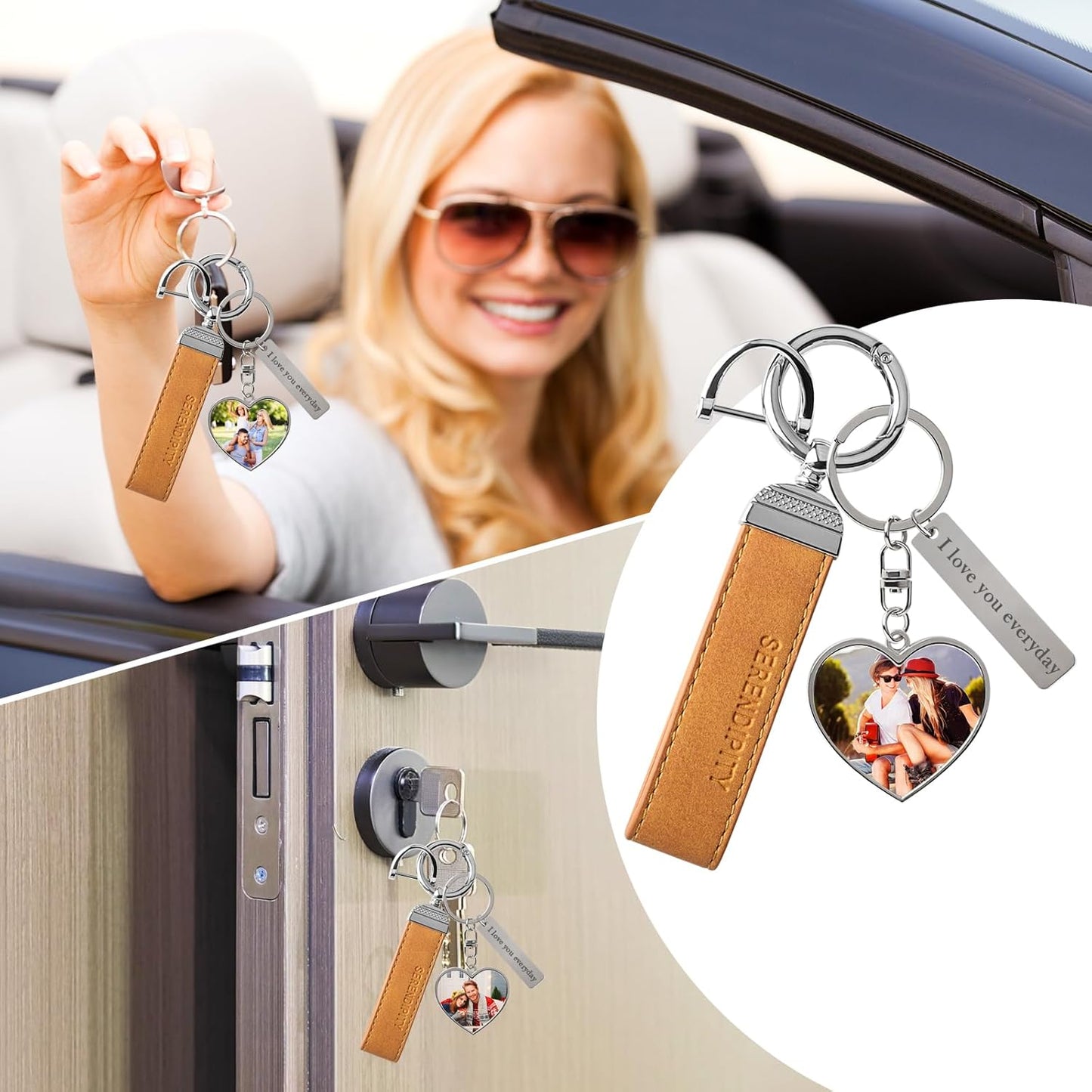 Double Side Custom Keychain with Picture Personalized Engraving Photo Text Customized Gifts for Men Women