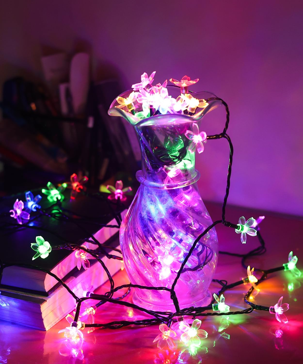 Pastel Flower String Lights Indoor Decorations, 33ft 100 LED USB Plug in Aesthetic Cherry Blossom Floral Lamp for Christmas Tree Vines Wall Ceiling Spring Garden Hanging Decor, Multicolored