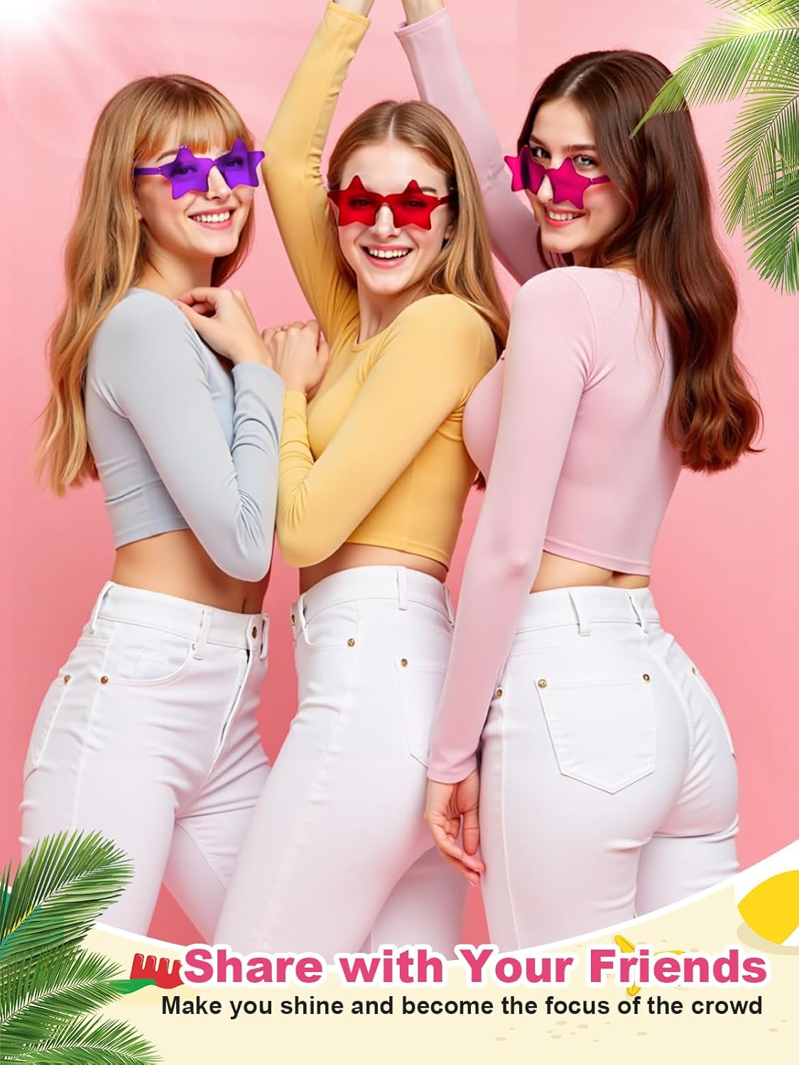 12 Pairs Star Kids Sunglasses Bulk Colorful Rimless Star Glasses for Women Adults Fun Trendy Transparent Star Sunglasses Birthday Party Favor