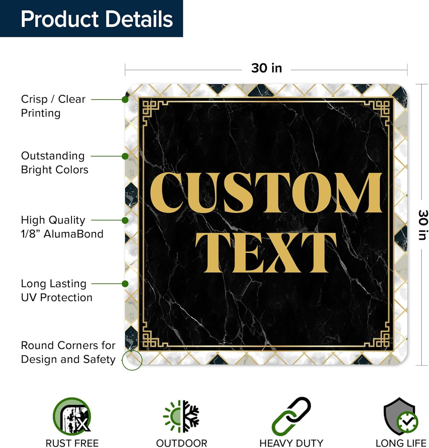 Custom Sign, Custom Street Sign, 11 Font Colors, 13 Font Styles, 4 Hole Options, 22 Sizes, 30x30 Inches, Rust Free DiBound, Fade Resistant, Made in USA by My Sign Center (Marble Tile)