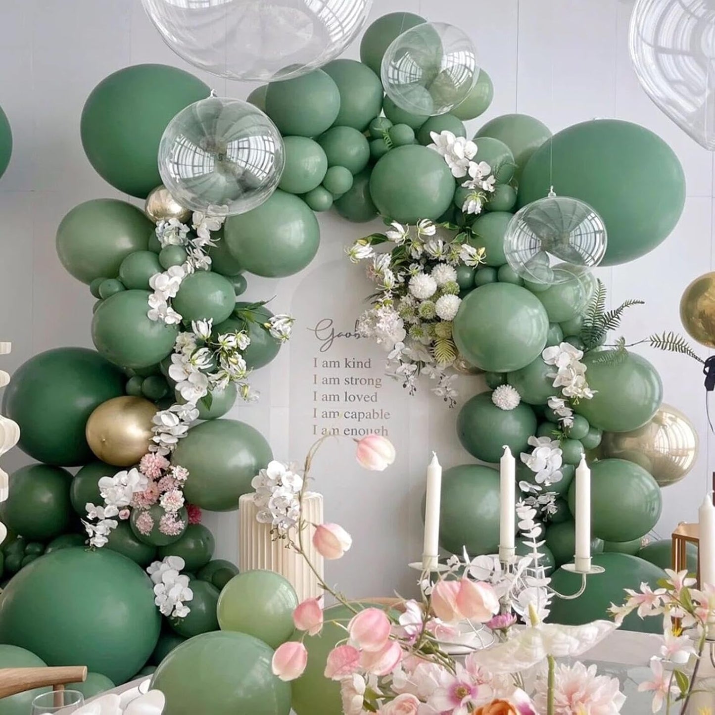 412pcs Sage Green Balloon Garland Arch Kit 18 12 10 5 Inch Different Sizes Matte Latex Olive Balloons for Baby Shower Birthday Wedding Jungle Dinosaur Summer Theme Party Decoration