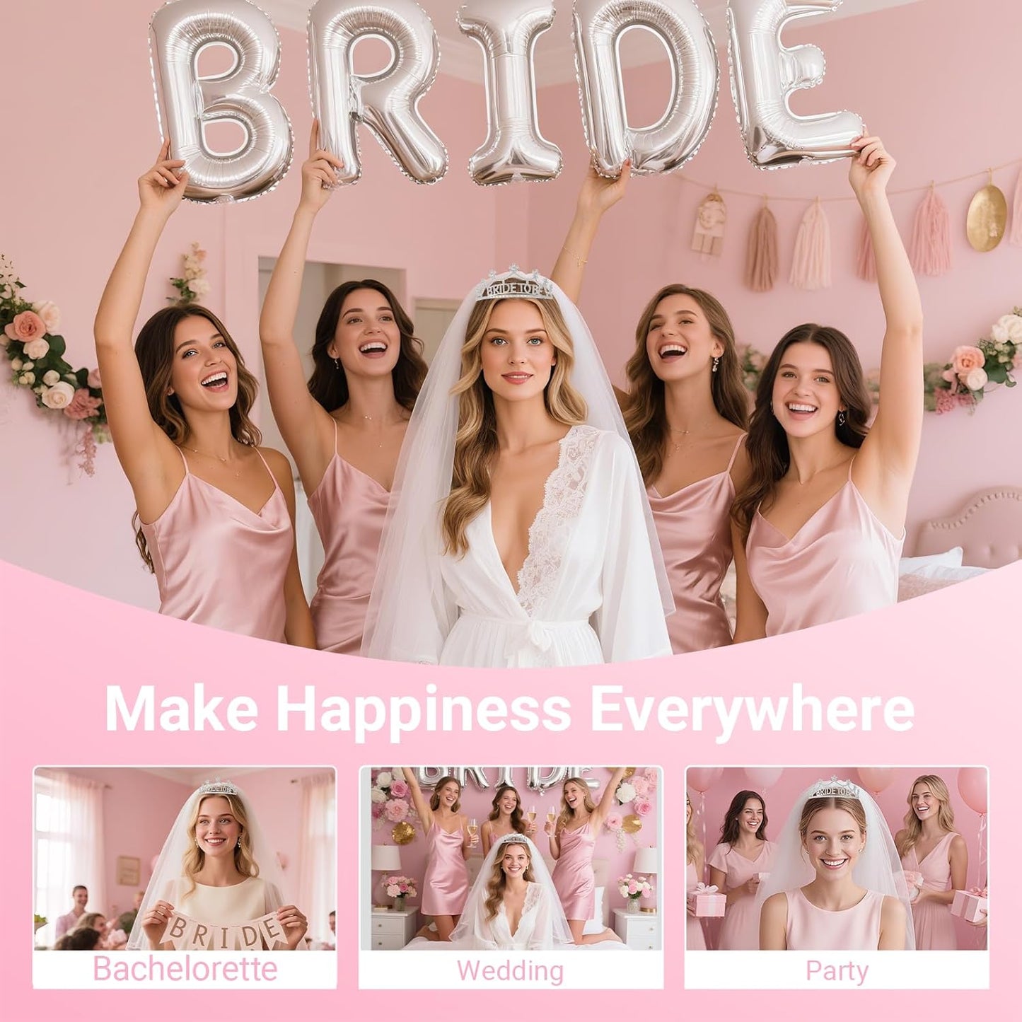 3Pcs Bride to Be Crown with Sash and Veil for Bachelorette Party Decorations,Bridal Shower Accessories for Gift, Favors