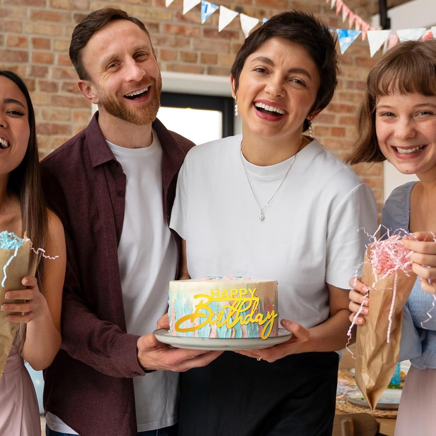 100 Pcs Happy Birthday Cake Toppers Mirror Acrylic Cupcake Topper Cupcake Decorations Happy Birthday Sign for Cake Side Inserts Decor Party Supplies 10 Style(Gold)