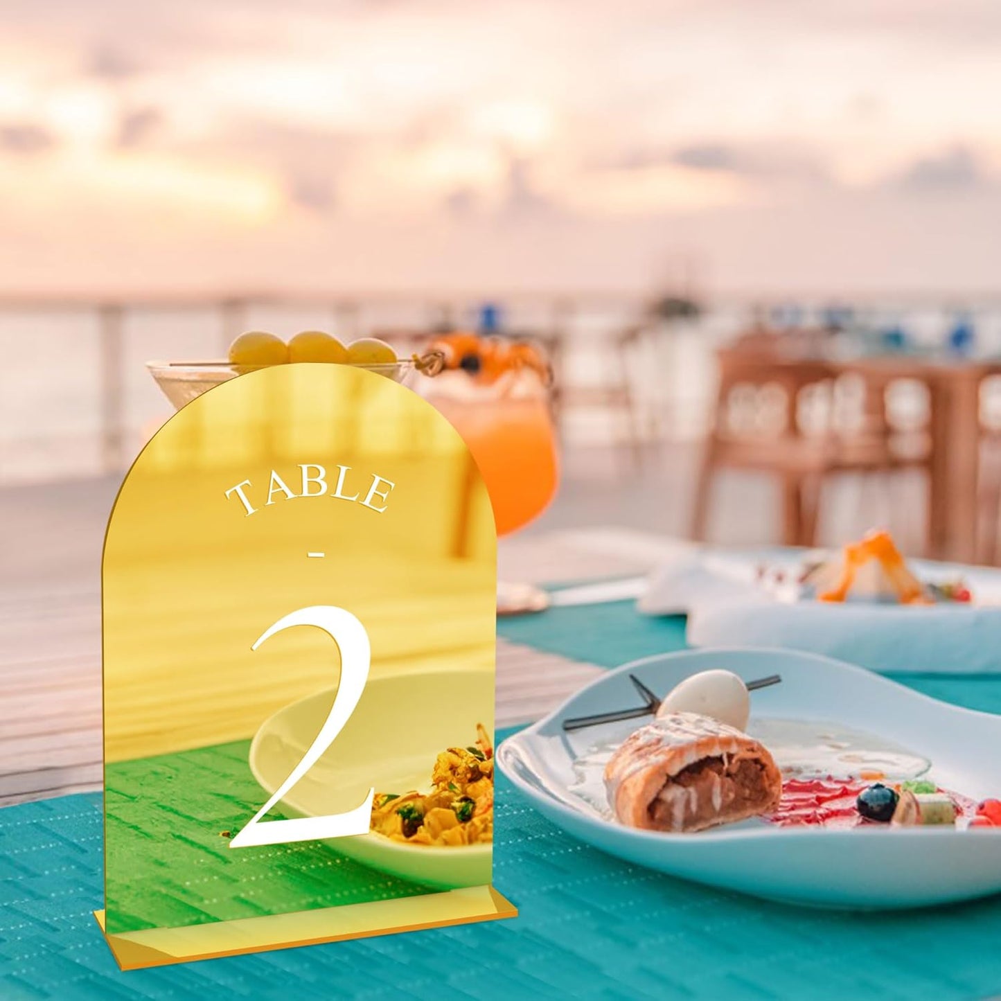 JOYIT Arch Wedding Table Numbers 1-30 with Stands – 5" X 7" Acrylic Mirrored Gold Table Number Holders, Perfect for Wedding Receptions, Parties, Anniversaries, and Events