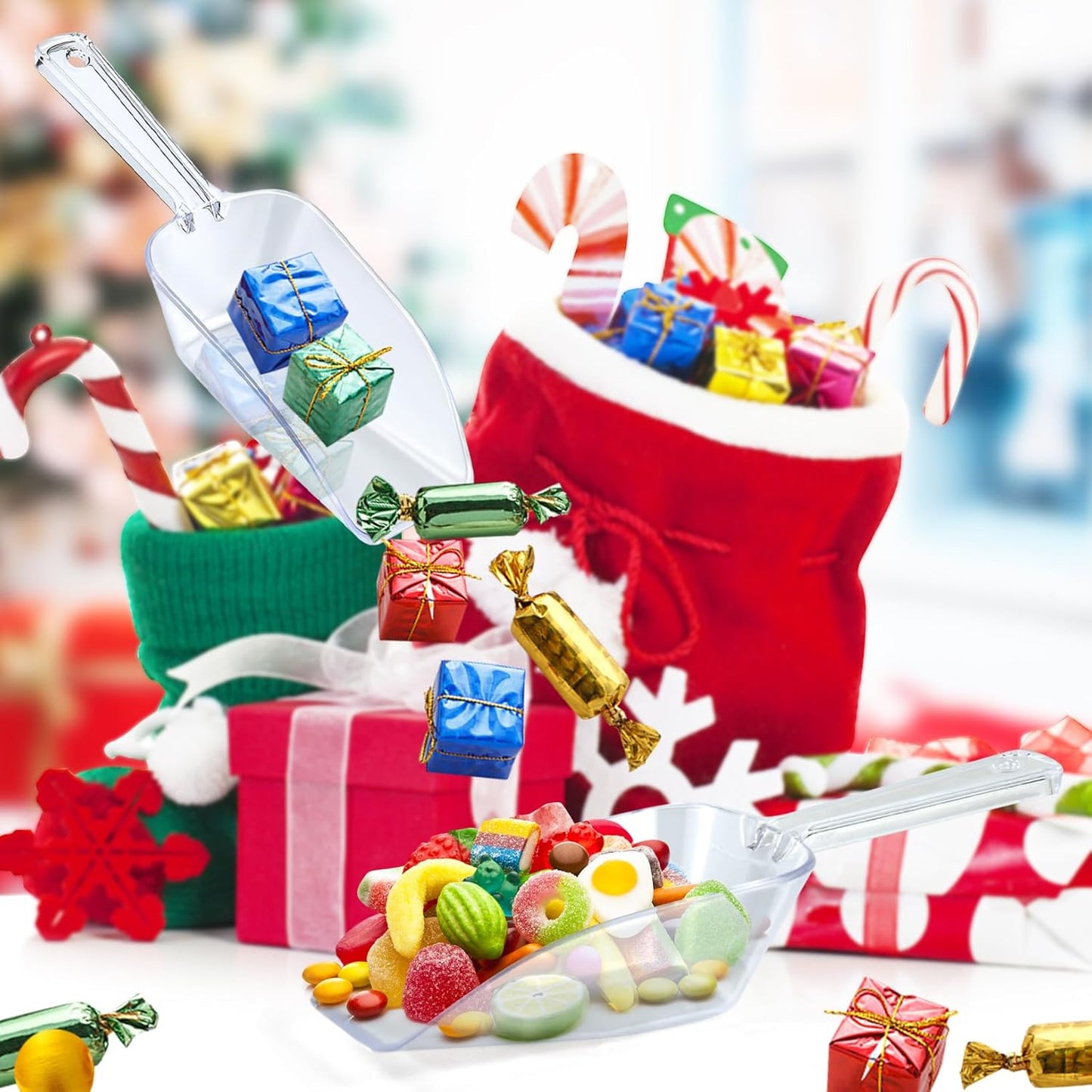 3 Pcs Clear Plastic Ice Scoop Set, Small Acrylic Serving Scoops For Candy Buffet, Canisters, Dry Goods Multi-Purpose Kitchen Food Scoop For Coffee, Tea, Flour, Wedding Desserts (7.8 Inch Long)