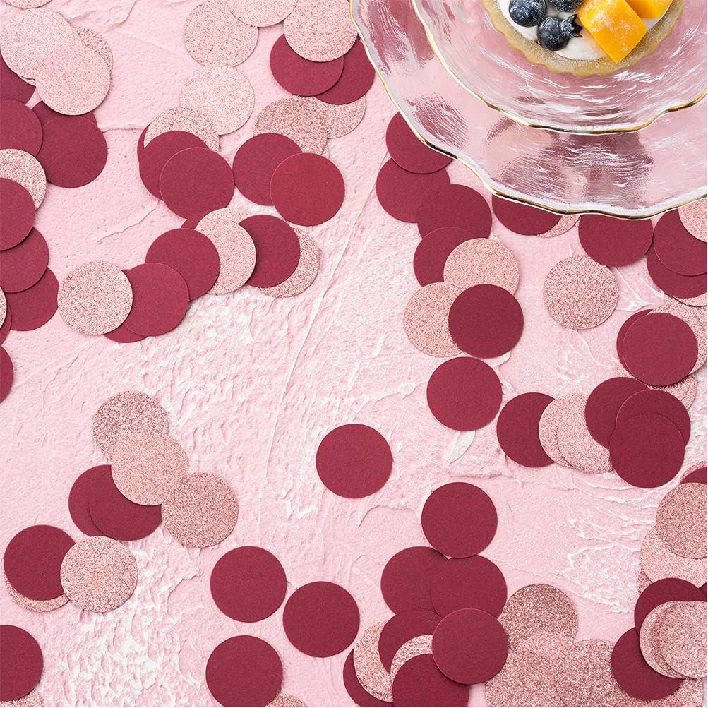 Glitter Confetti Table Decoration for Engagement Bridal Shower Baby Birthday Wedding Party,1.2 inch in Diameter(rose gold glitter,burgundy,200pc)