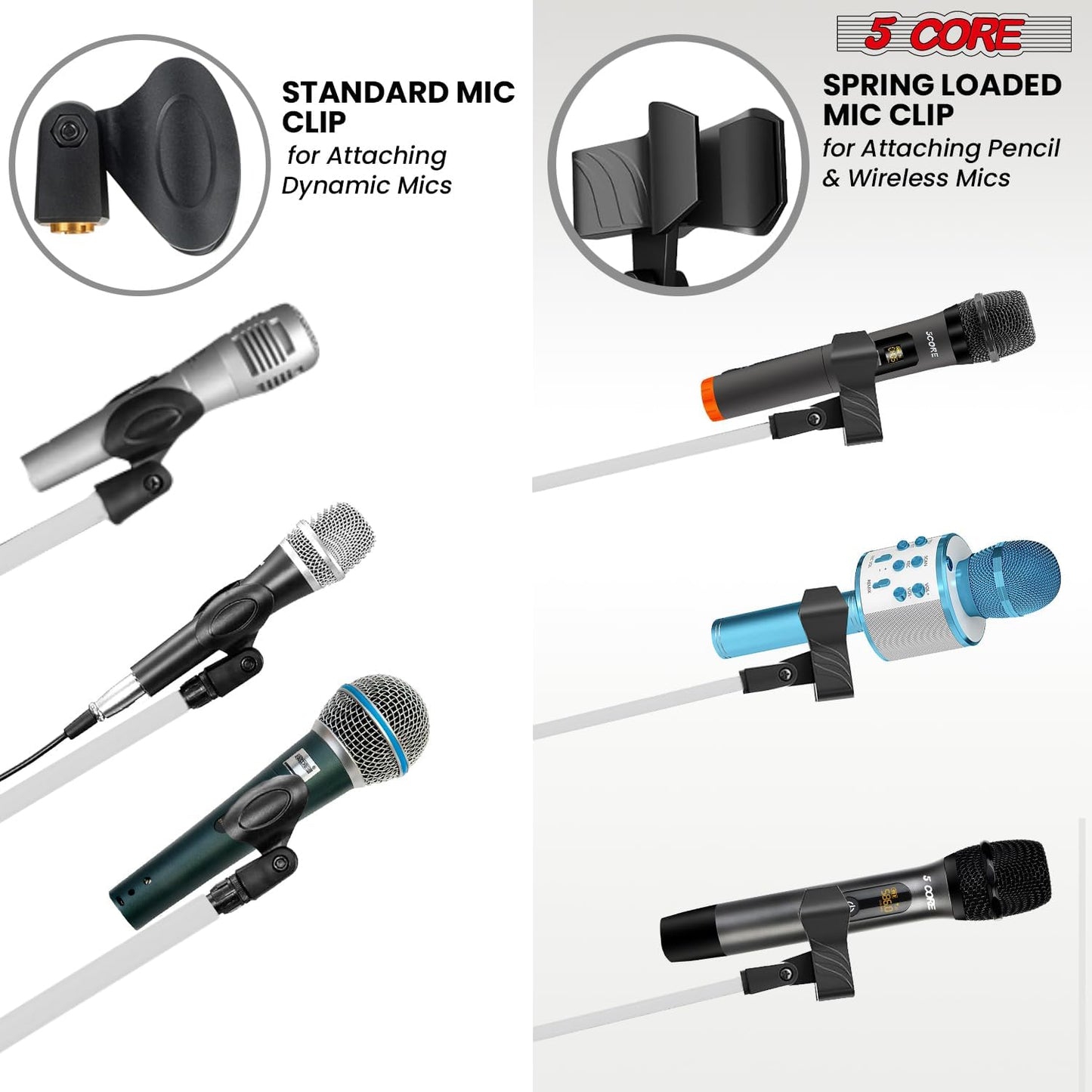 5 Core Tripod Mic Stand Floor Adjustable 18 to 72 Inches Sturdy Boom Arm Holder Microphone Stands Pedestal Para Microfono for Singing - MS 080 WH