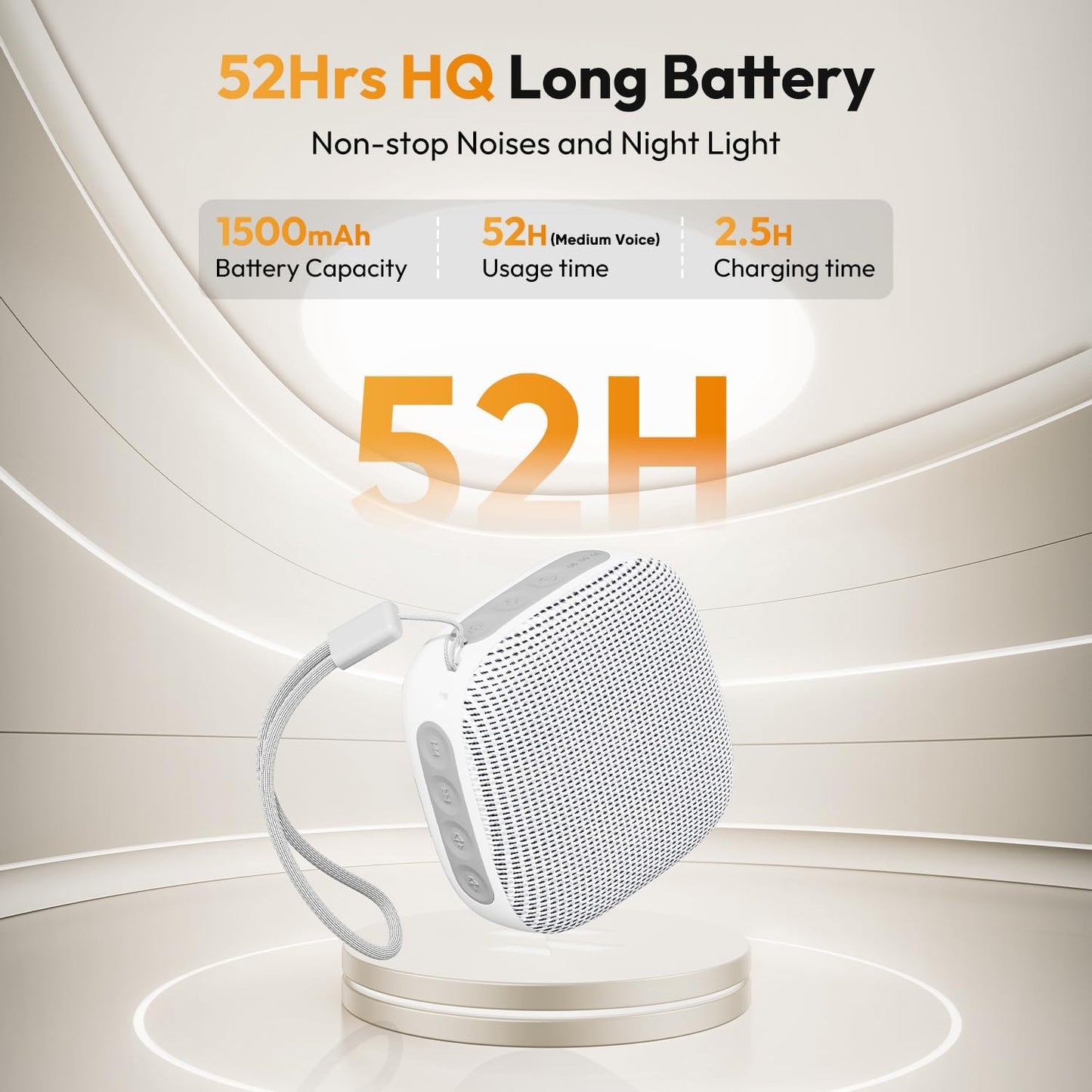 Portable Sound Machine for Travel, White Noise Sound Machine for Sleeping, 52-Hour Lasting Mini Noise Machine with 21 Quality Non-looping Sounds, Headphone Jack, Memory, Timer for Adults,Hotel (White)