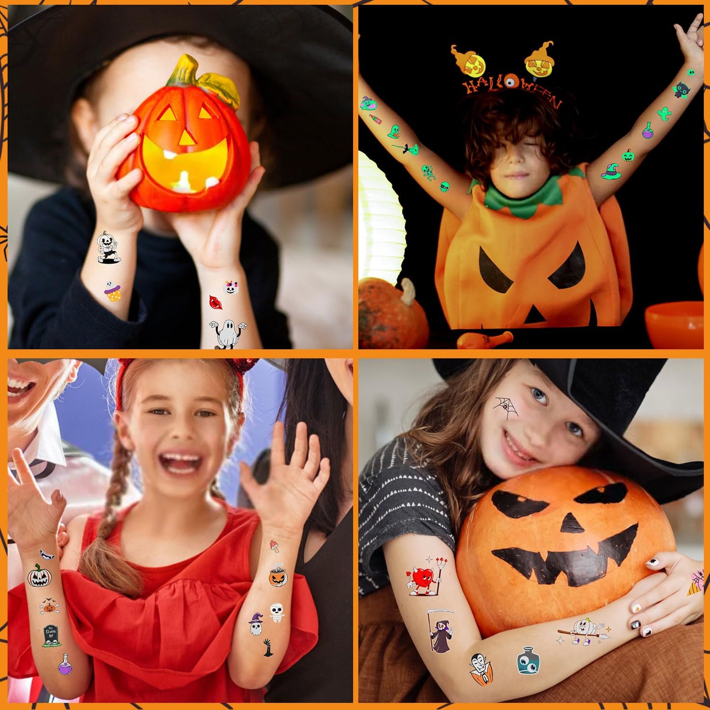 LOMIMOS 320PCS Glow in The Dark Halloween Temporary Tattoos for Kids, Waterproof Scary Removable Face & Body Stickers for Treat or Trick Bag Stuffers Party Favors Carnival Prizes Bulk (16 Sheets)