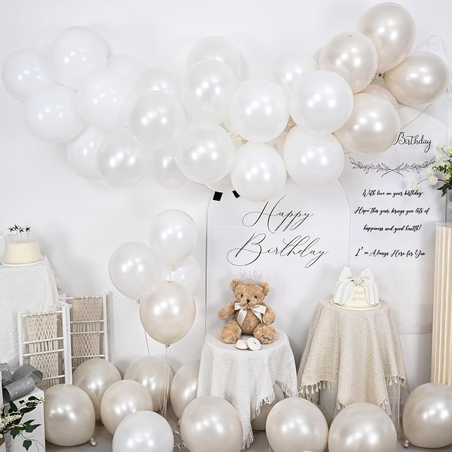 Pearl White Balloons, 50 PCS 12 Inch Double Stuffed Pearl Sand White Balloons with Thick Ivory Latex Balloon for Wedding Engagement Baby Shower Bridal Birthday Anniversary Party Decorations Supplies