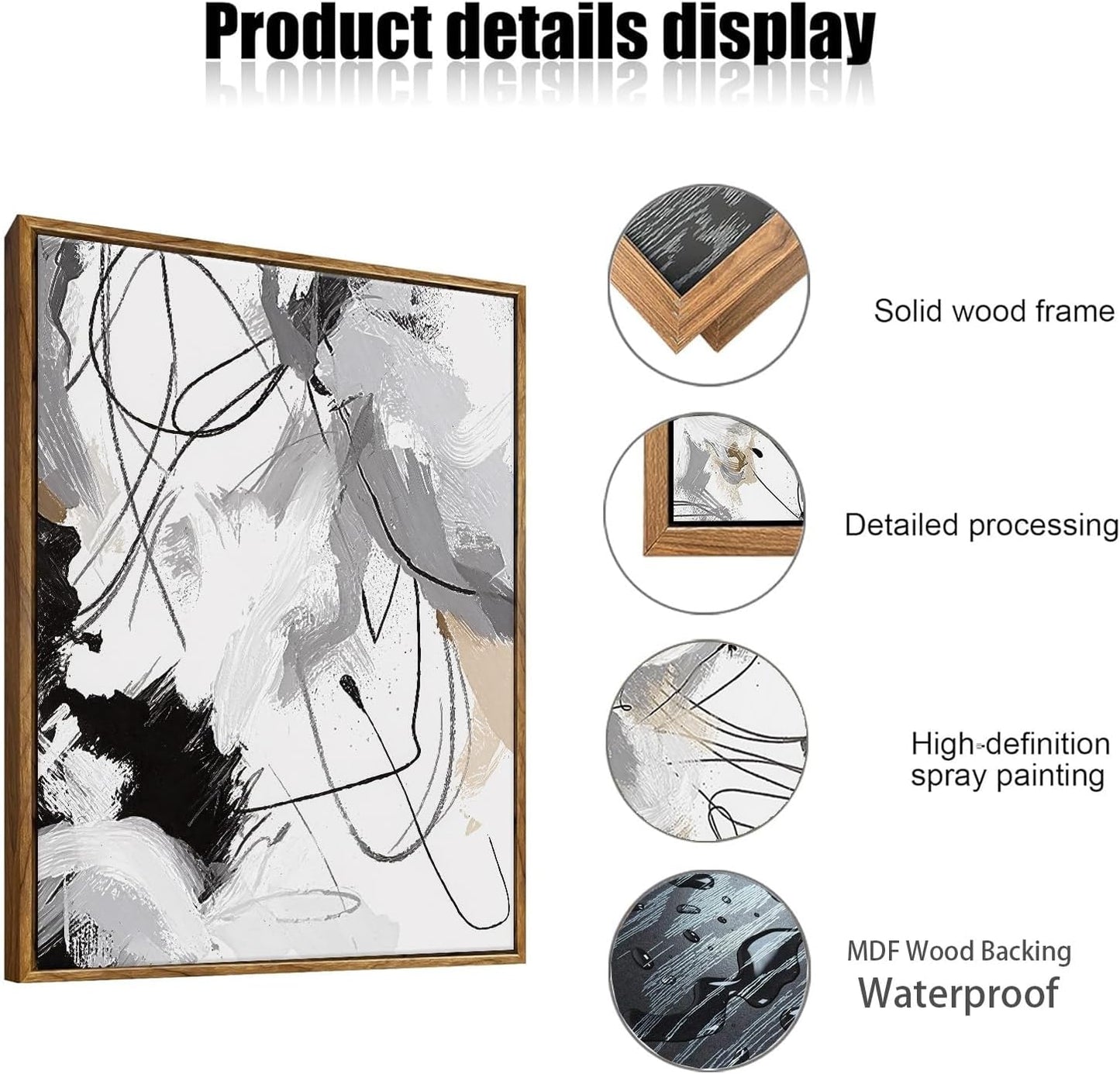 myusuar 3 Piece Large Modern Abstract Canvas Framed Wall Art For Living Room, Black And White Lines Minimalist Wall Art Decor Posters Prints For Bedroom Office, 16x24in