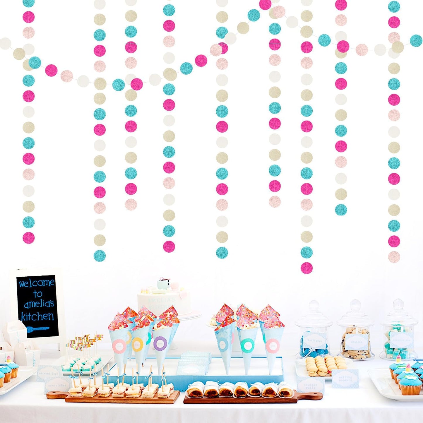 Teal Rose-Gold Champagne Party-Decorations Streamers - 52Ft Popular Girls Birthday Hanging Paper Garland Banner,Baby Bridal Shower Music Wedding Bachelorette Engagement Disco Supplies Decor Hugtmr