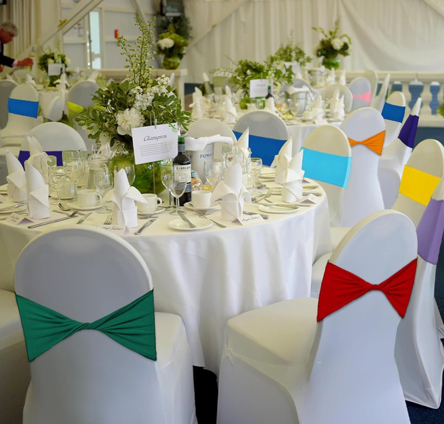 MDS Pack of 150 Spandex Chair Sashes Bows Elastic Stretch Dining Chair Bands Ties Without Slider Buckle Universal fits for Wedding Baby Shower Birthday Party Banquet Event Decoration - Dark Teal