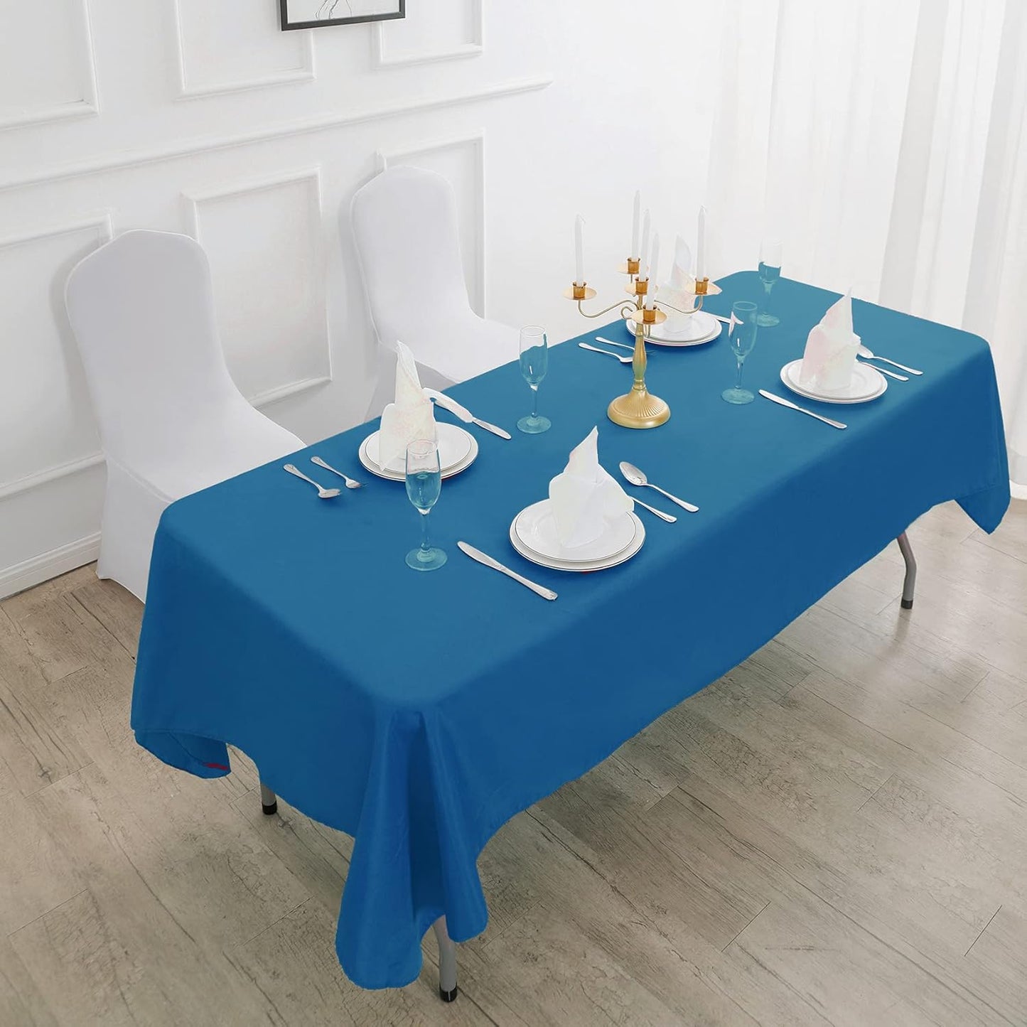Rectangle Tablecloth 90x156 inch Washable Polyester Fabric Table Cloth for Wedding Party Dining Banquet Decoration(90x156, Mediterranean Blue)
