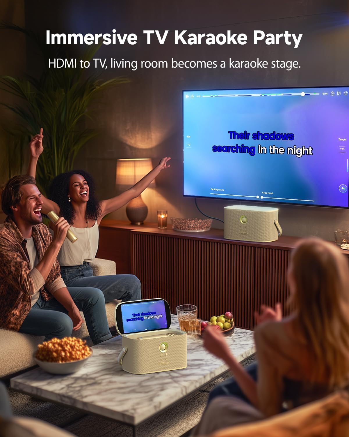 Ikarao Karaoke Machine for Adults, with Lyrics Display Screen, 2 Self-Charging Wireless Microphones, Autotune & EQ, 140W Speaker, Connect TV, Portable Karaoke System for Home, Family, Party, Travel